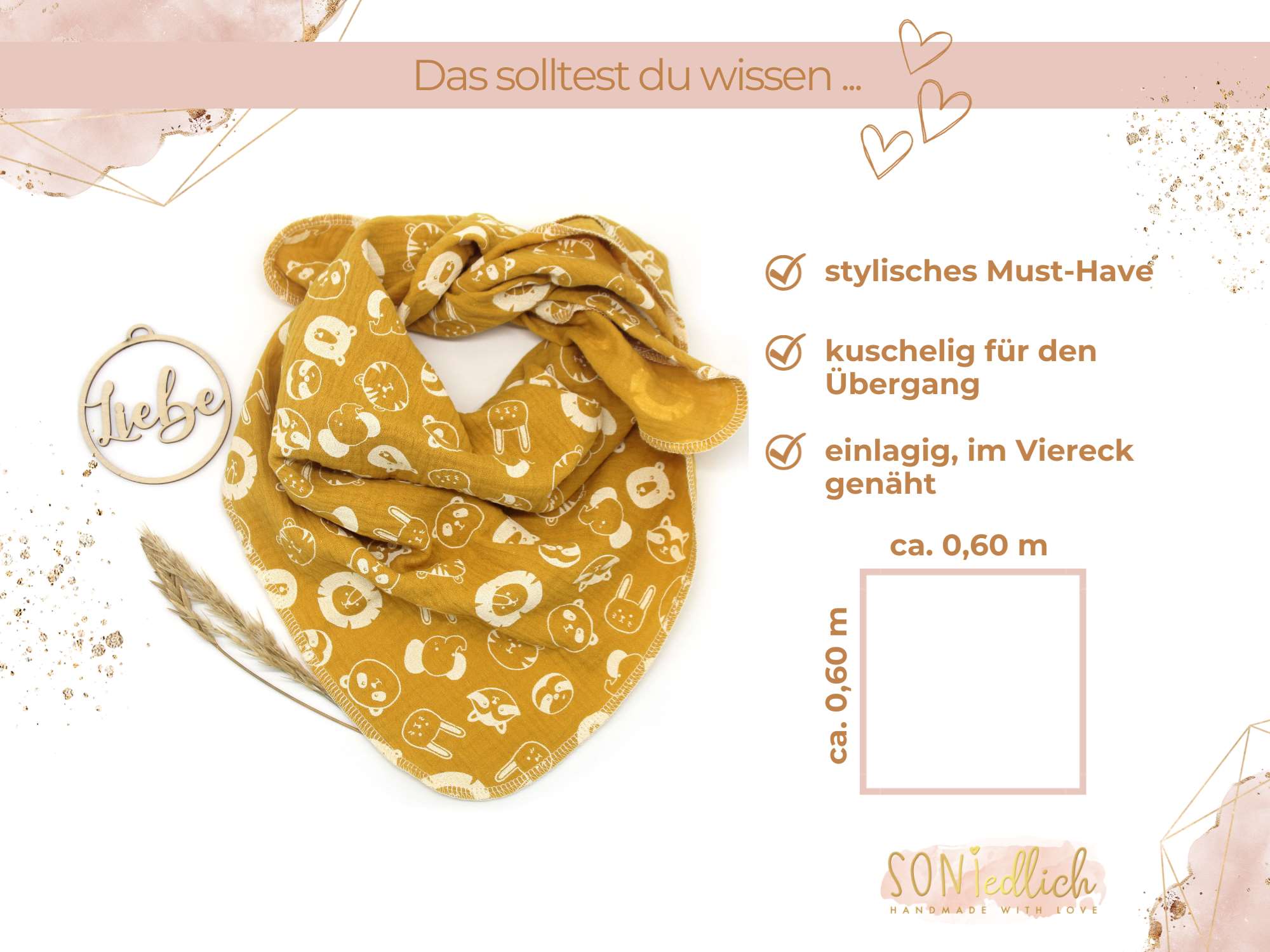 Musselintuch für Kinder „Tiere“ Maße