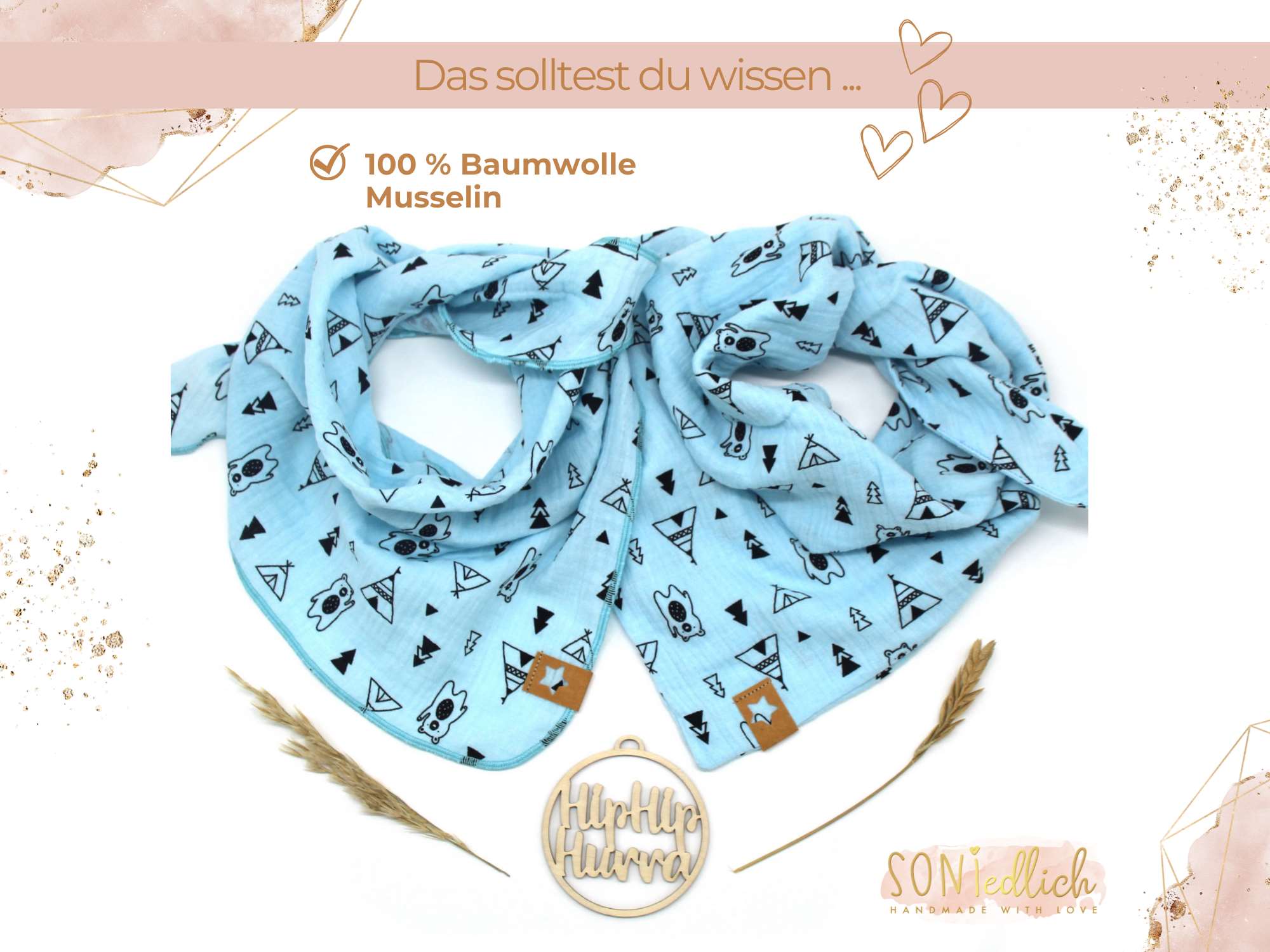 Musselintuch für Kinder "Tipi-Bär" Beschreibung