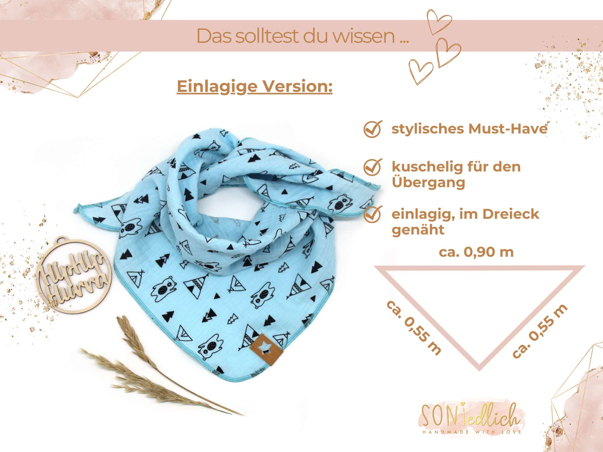 Musselintuch für Kinder "Tipi-Bär" Maße einlagige Version