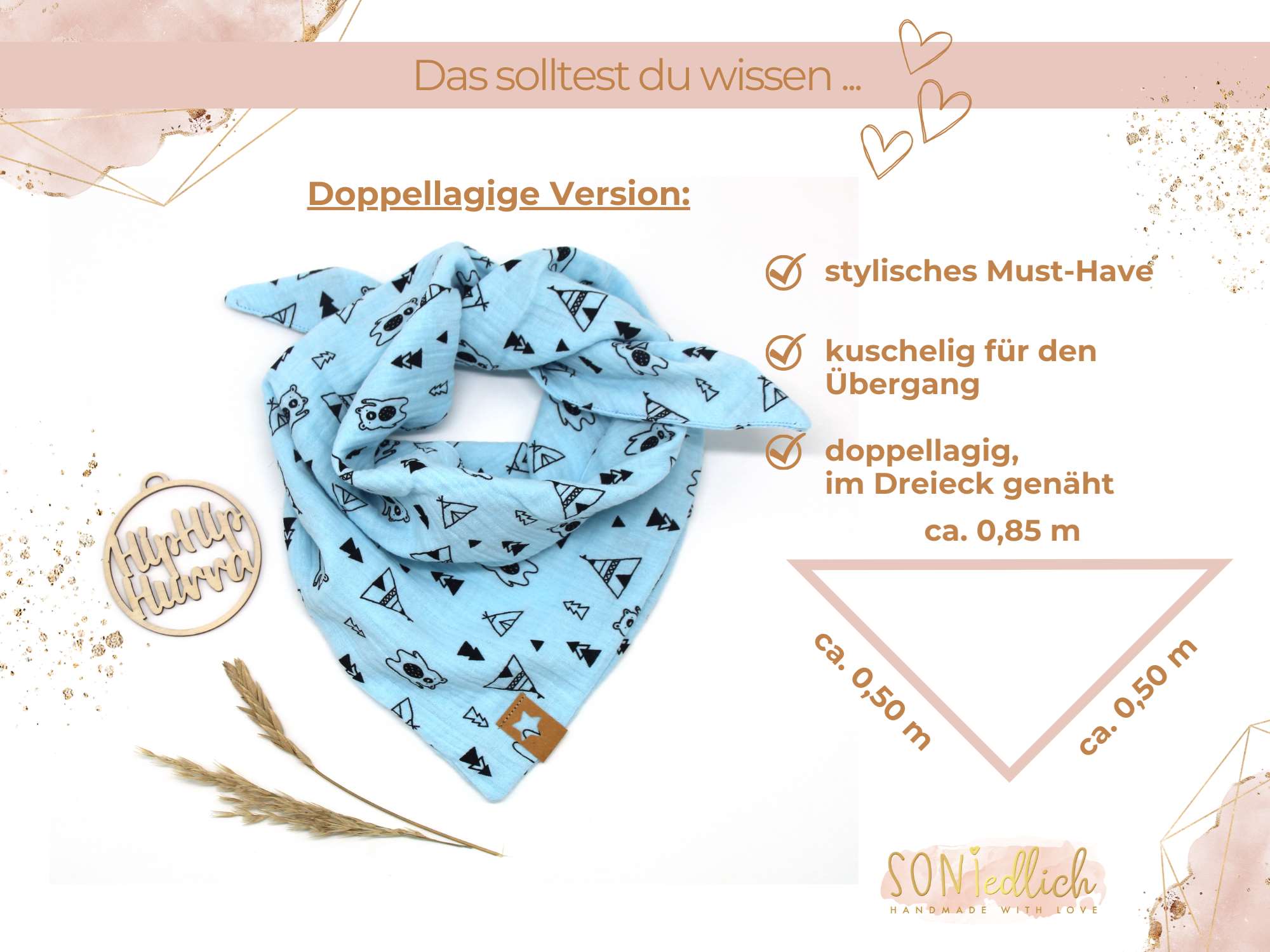 Musselintuch für Kinder "Tipi-Bär" Maße doppellagige Version