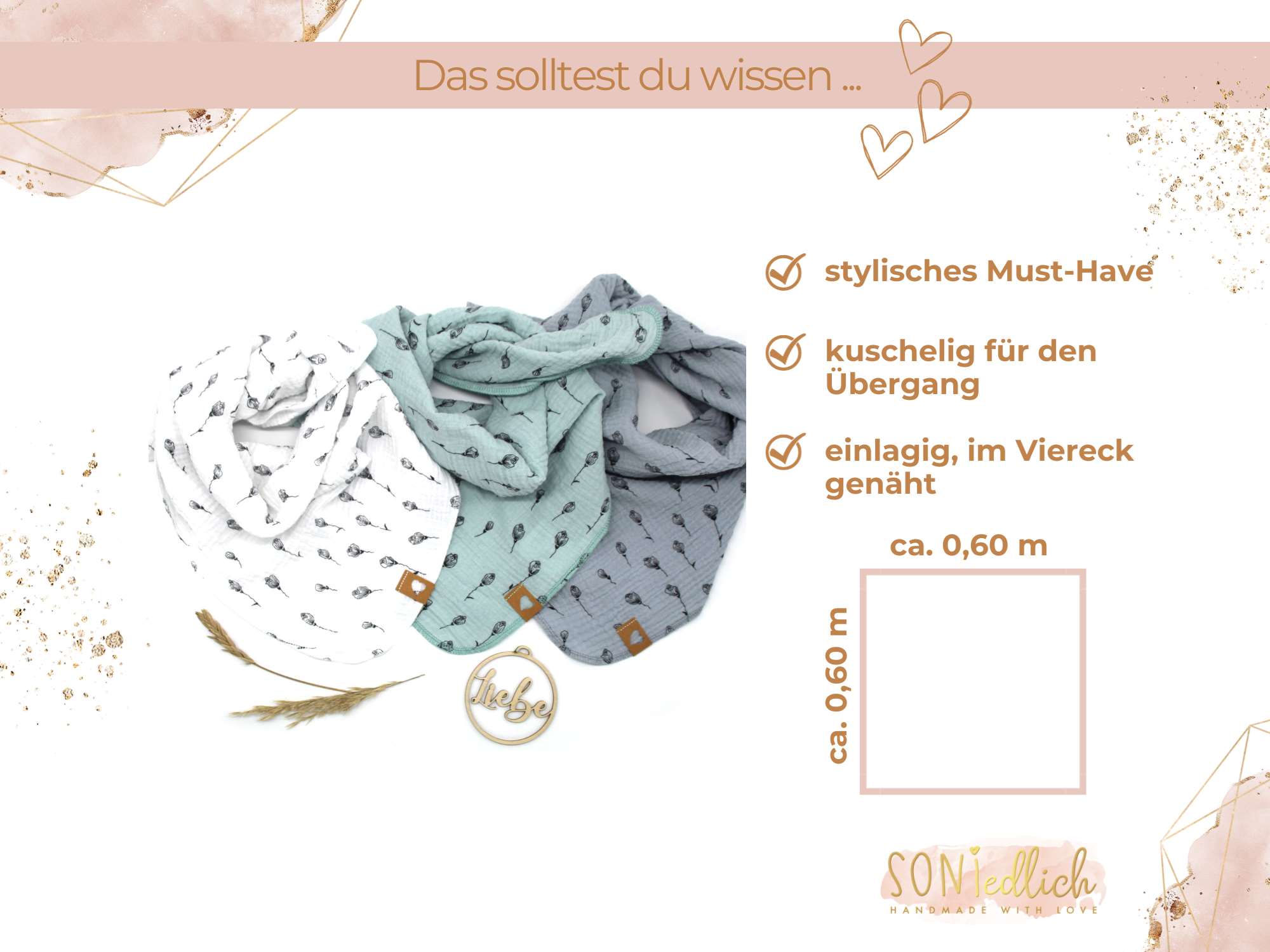 Musselintuch für Kinder „Tulpen“ Maße