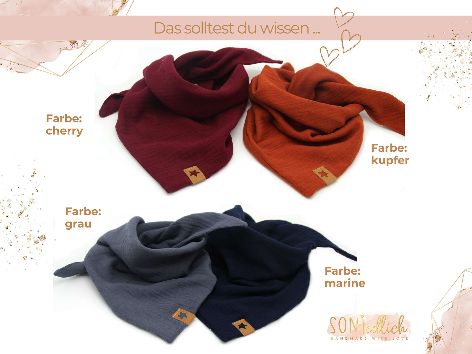 Musselintuch für Kinder „uni, einlagig“ Farben cherry, kupfer, grau, marine