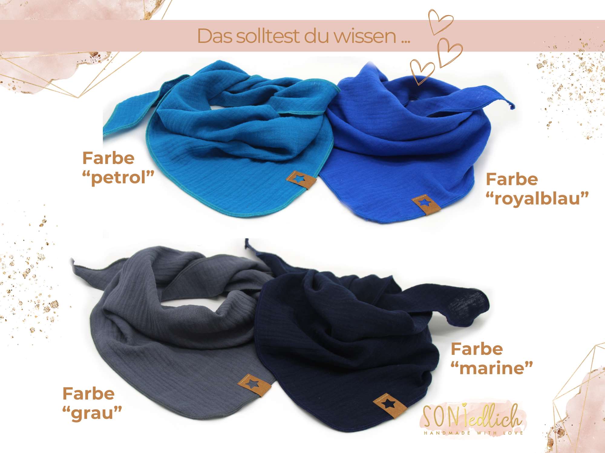 Musselintuch für Kinder „uni, einlagig“ Farben petrol, royalblau, grau, marine