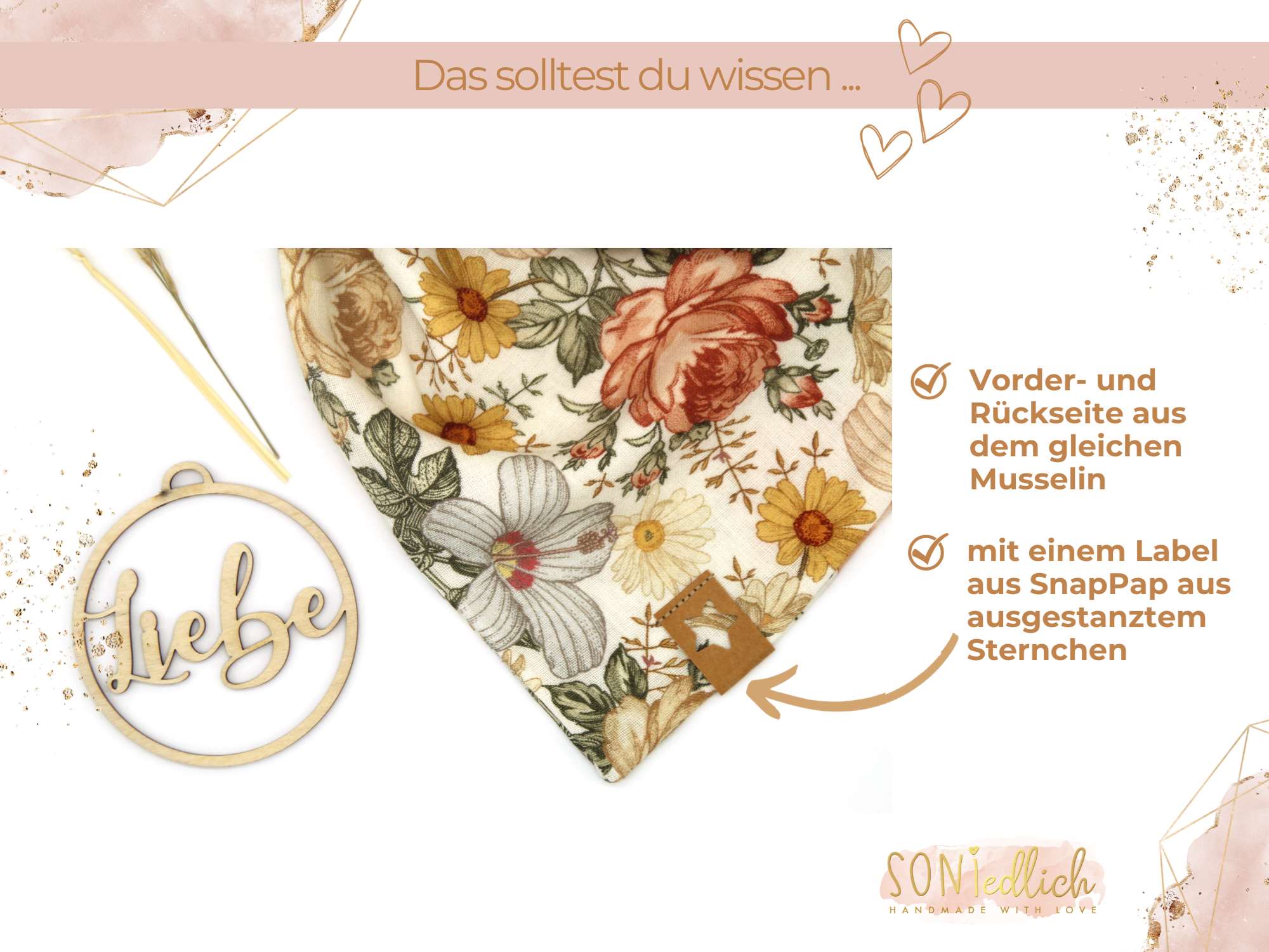 Musselintuch für Kinder "vintage flowers" Details