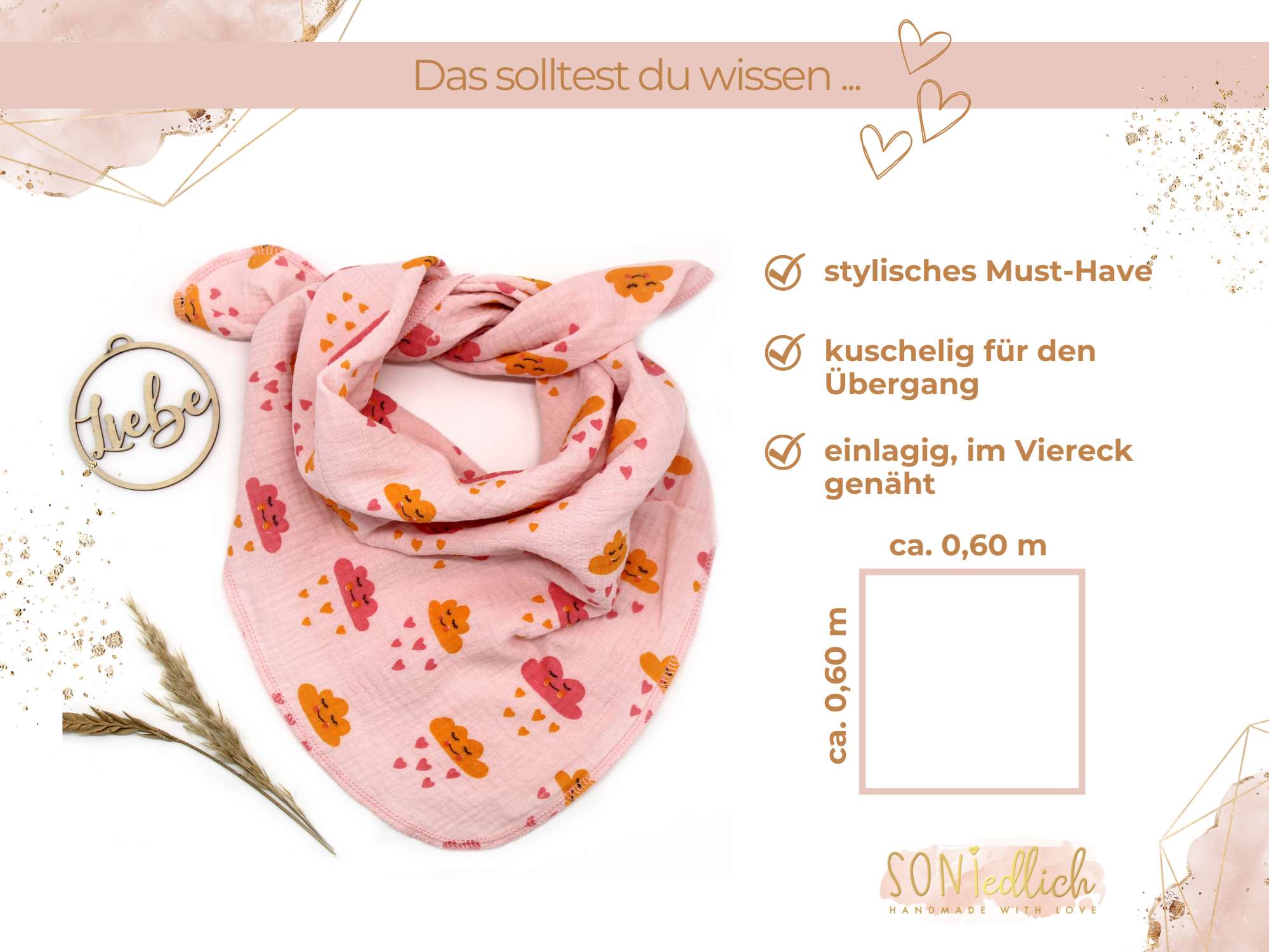 Musselintuch für Kinder „Wolken“ Maße