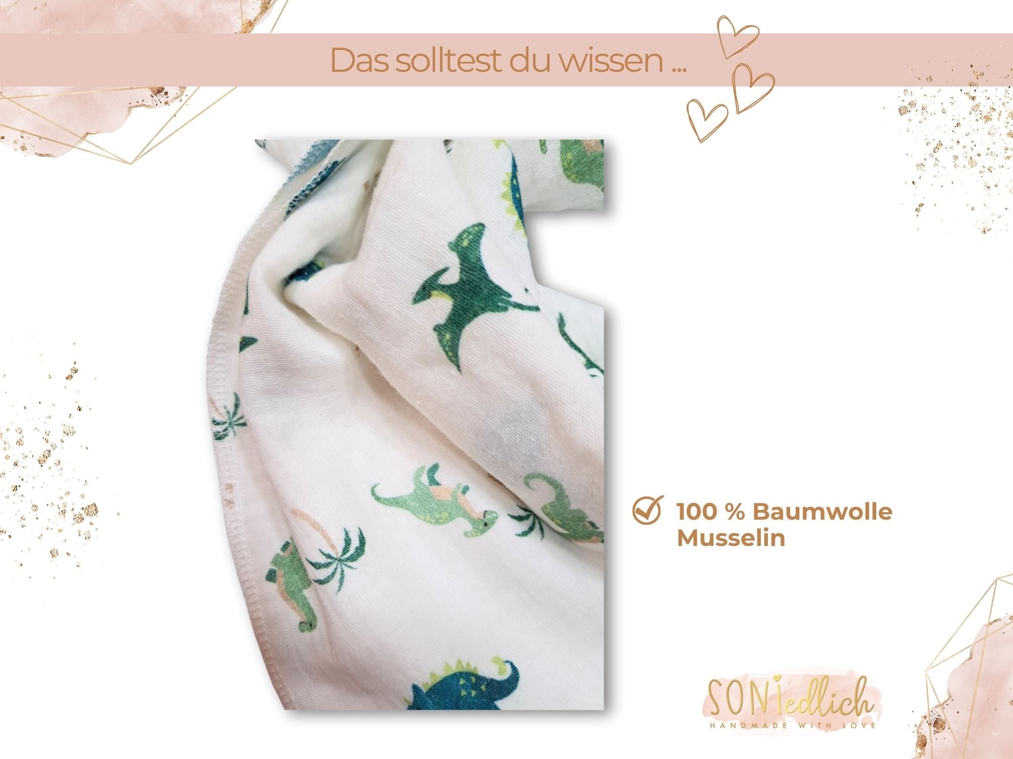 Musselintuch für Babys und Kinder "Dinosaurier" - Detailansicht Stoff