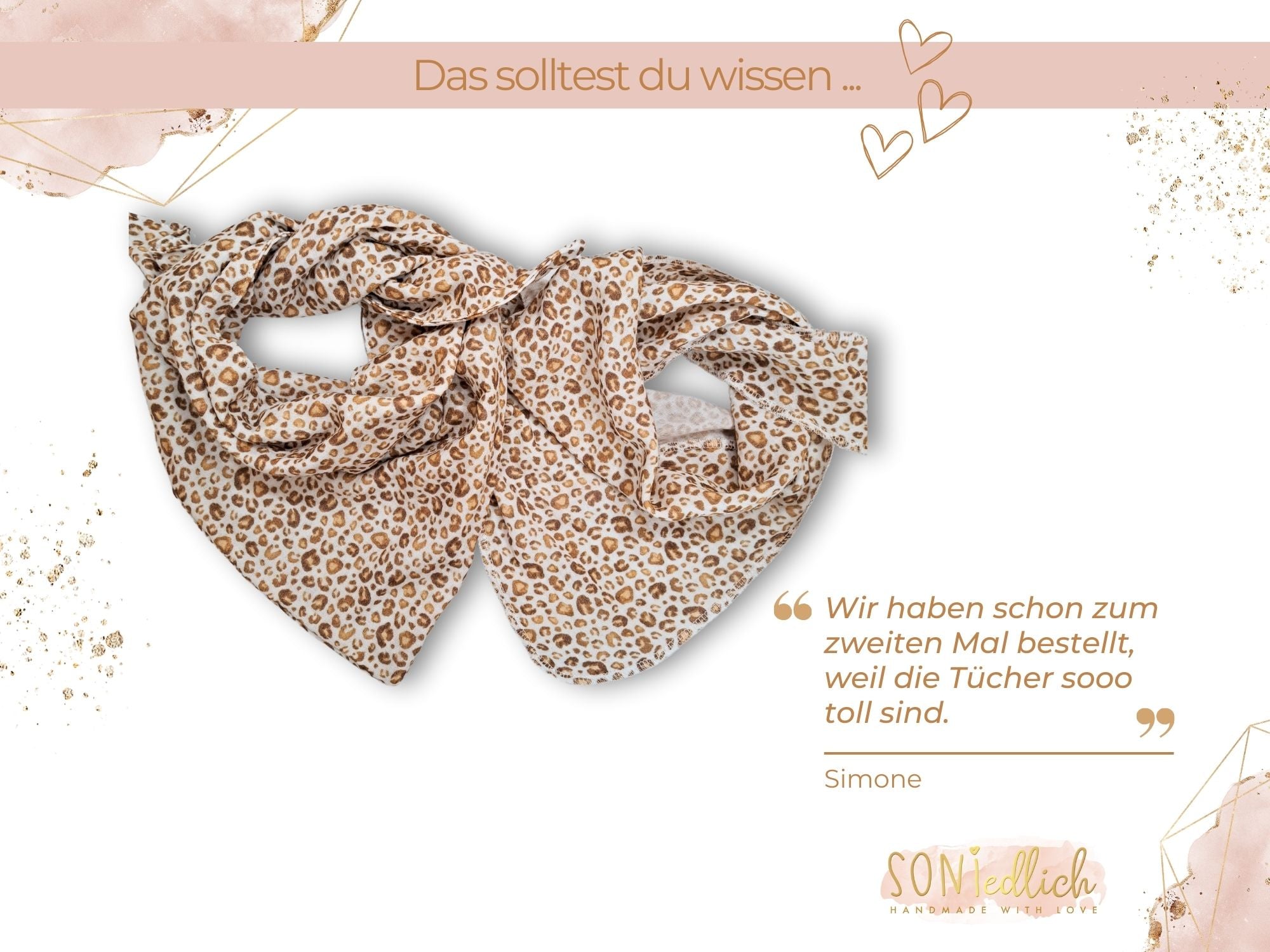 Musselintuch für Kinder in weiß mit Leo-Print. Kundenfeedback.