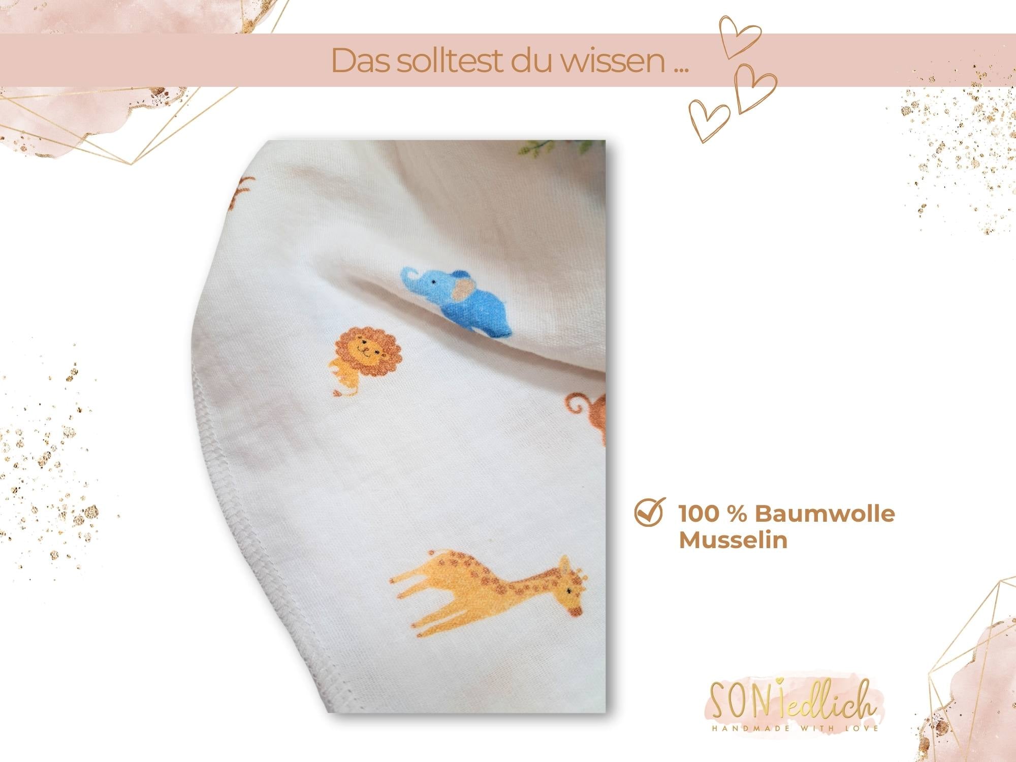Musselintuch für Babys und Kinder "Safaritiere" - Detailansicht Stoff
