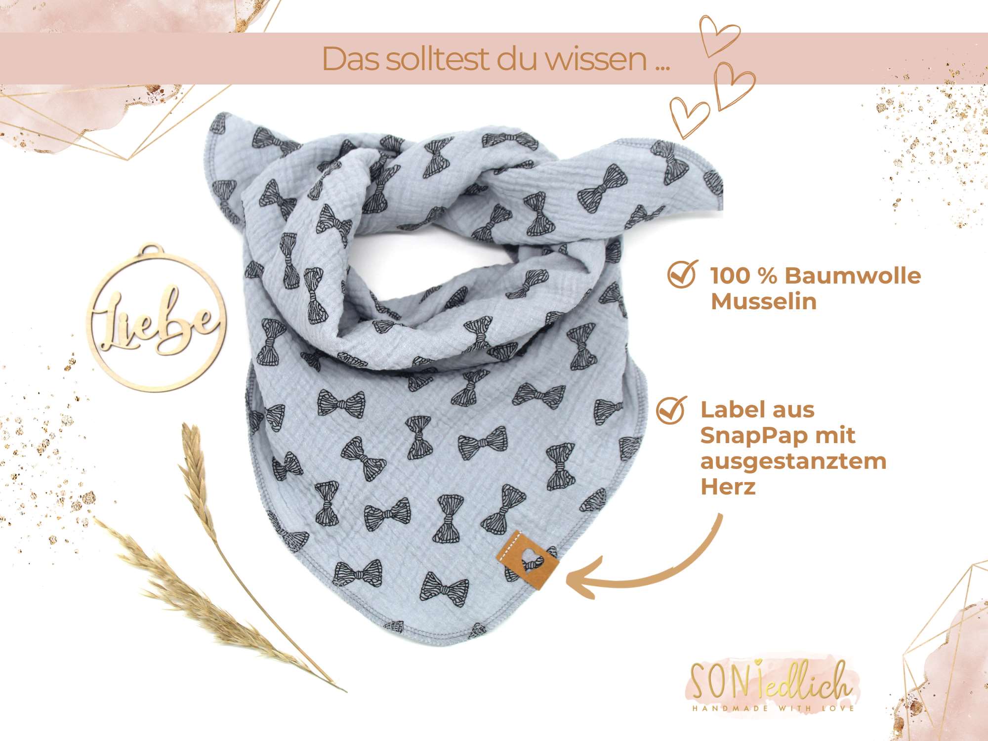Musselintuch für Kinder „Schleifen“ Beschreibung