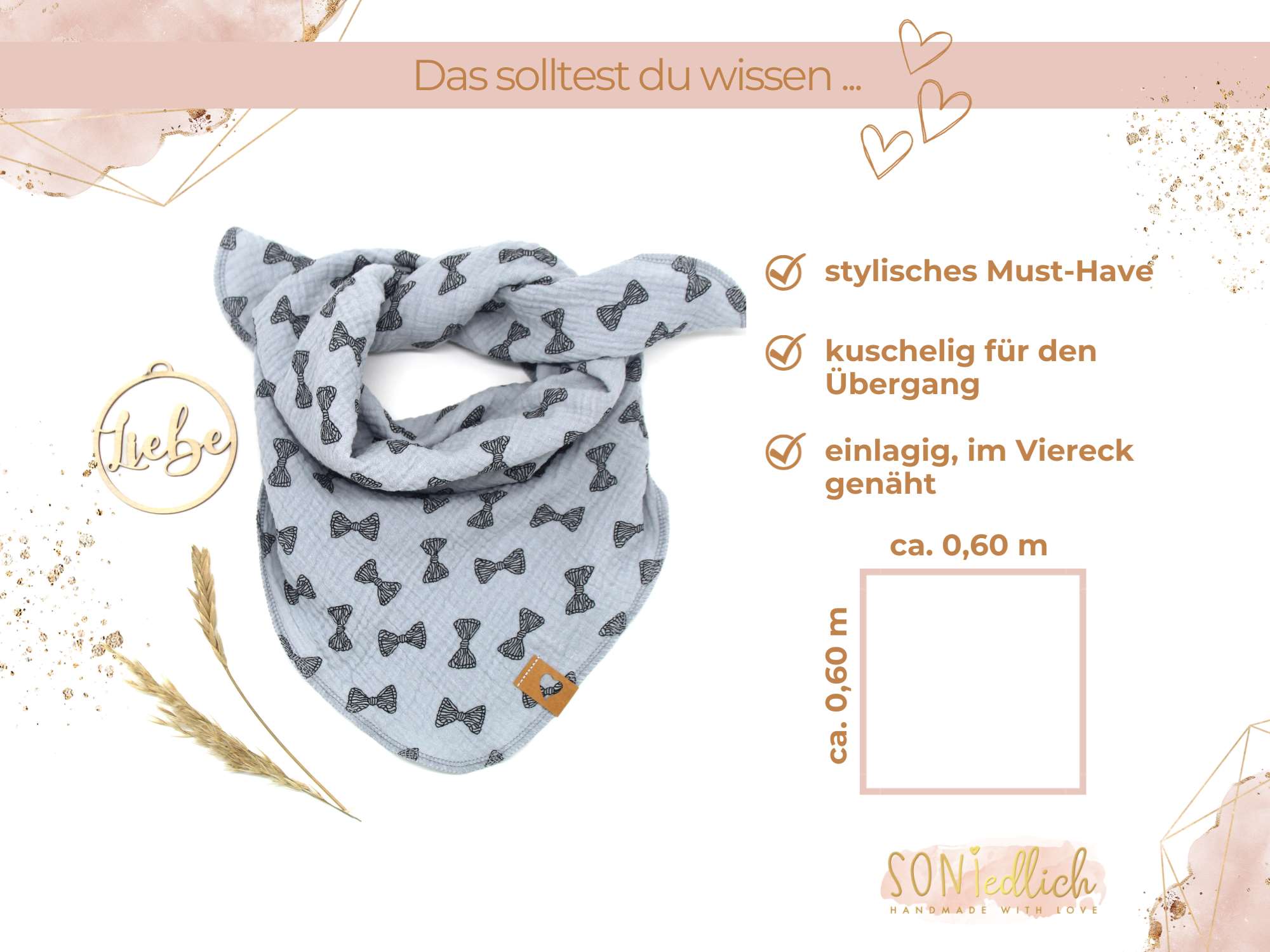 Musselintuch für Kinder „Schleifen“ Maße