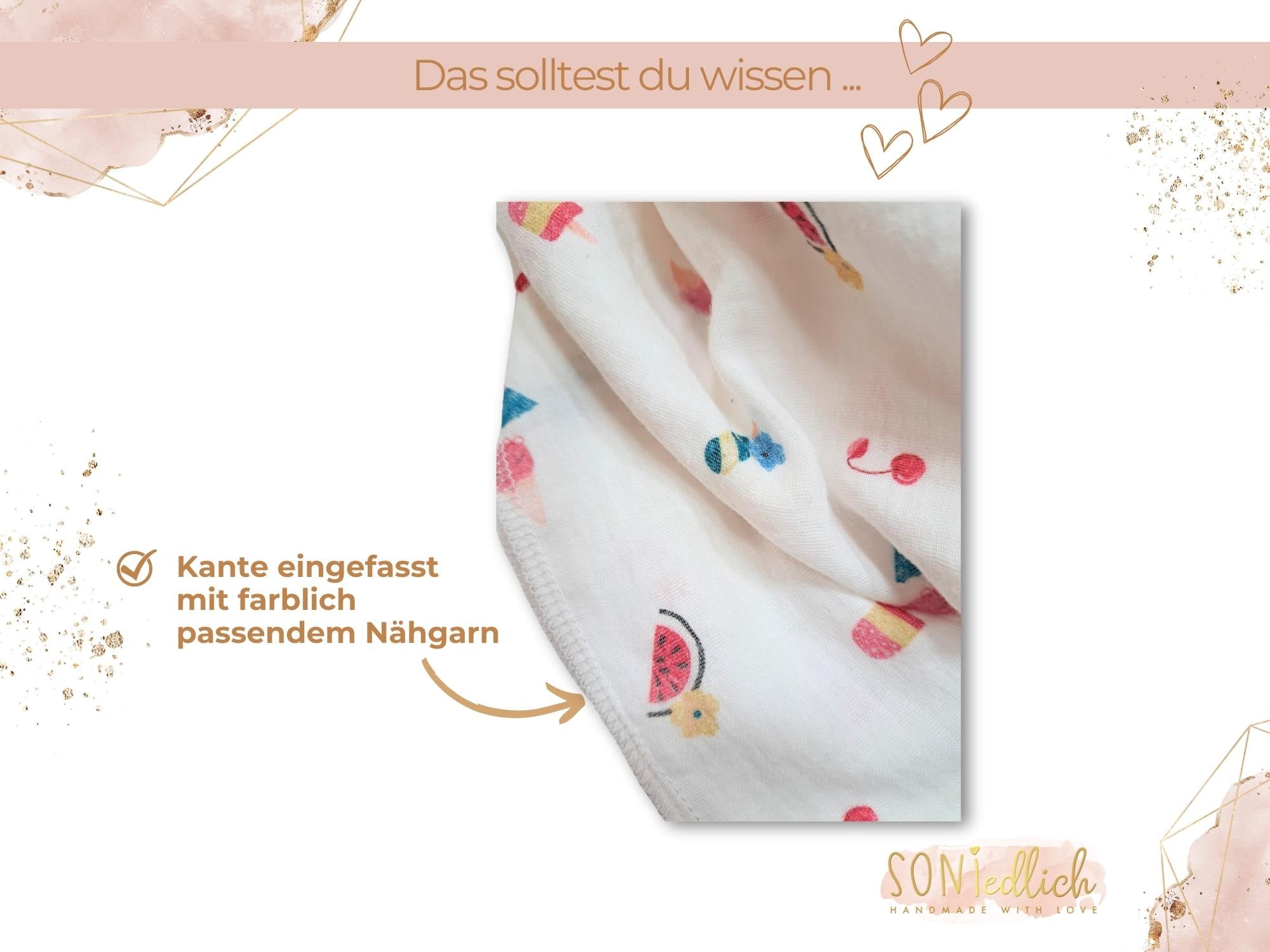 Musselintuch für Babys und Kinder "summervibes" - Detailansicht der Kanten