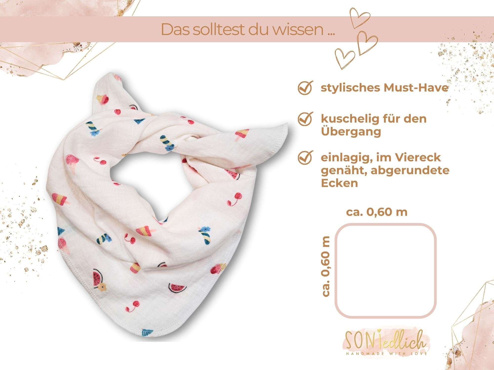 Musselintuch für Babys und Kinder "summervibes" - Details zur Größe