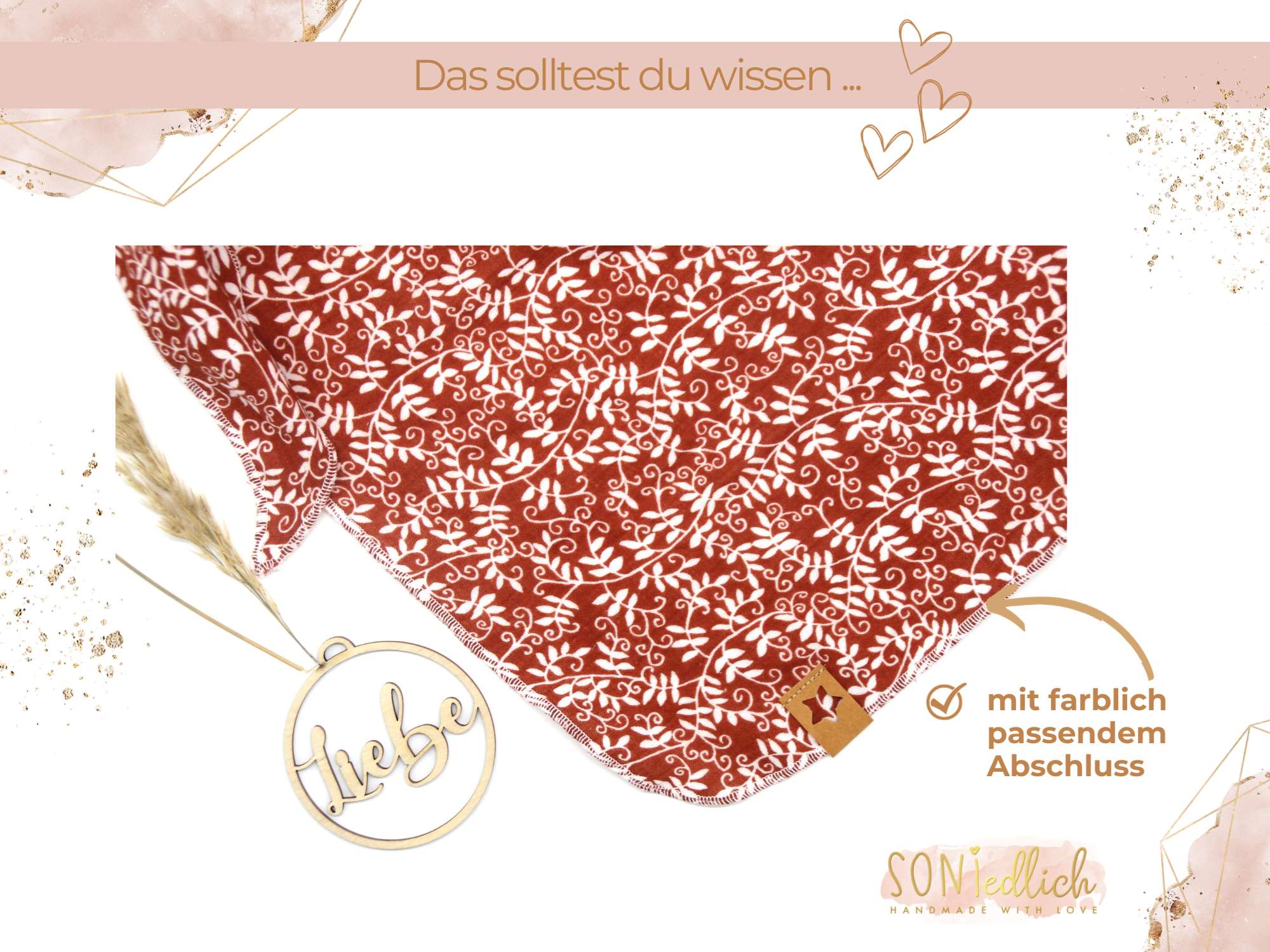 Musselintuch XXL für Erwachsene „Blätter, kupfer“ Details