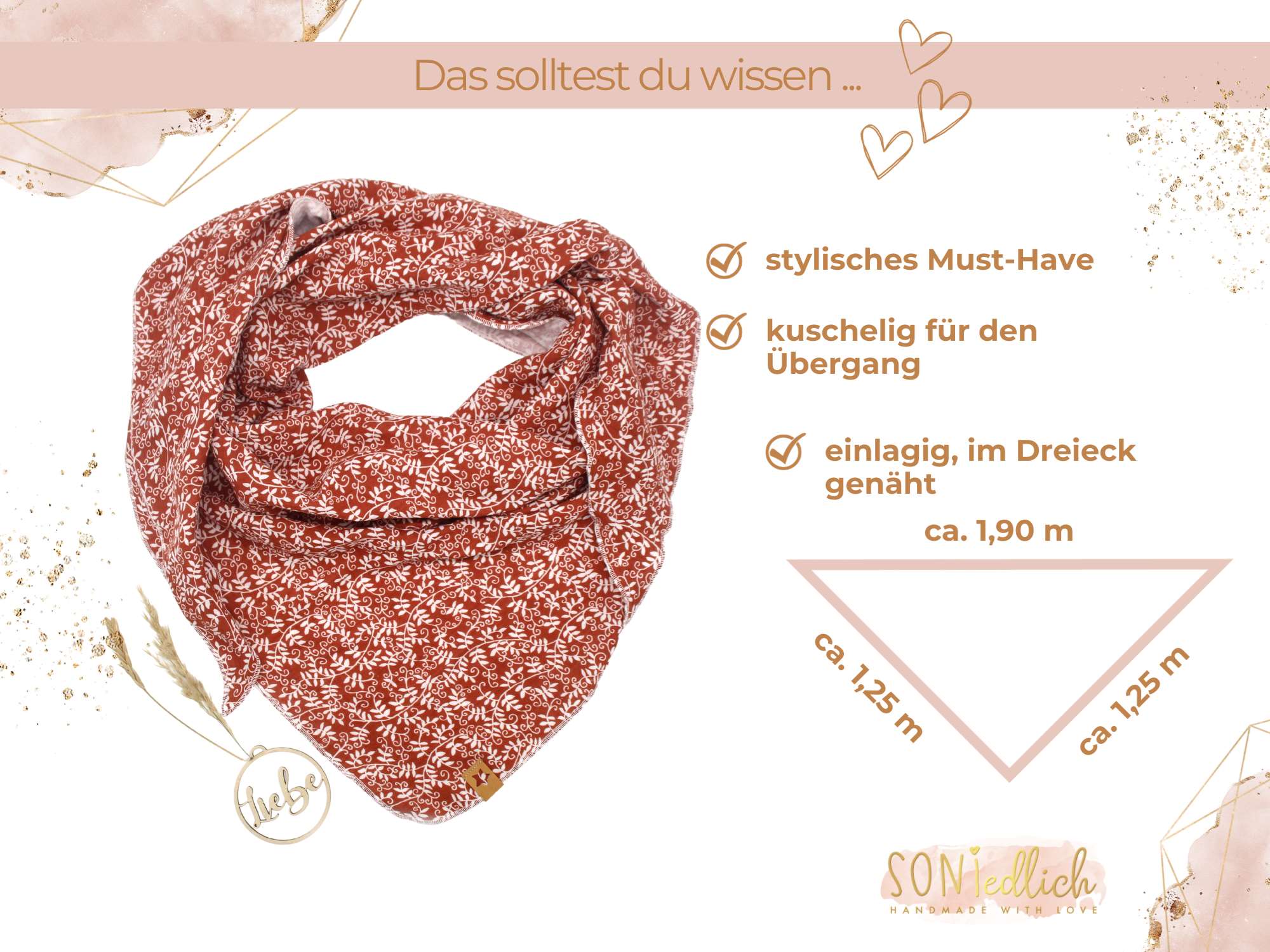 Musselintuch XXL für Erwachsene „Blätter, kupfer“ Maße