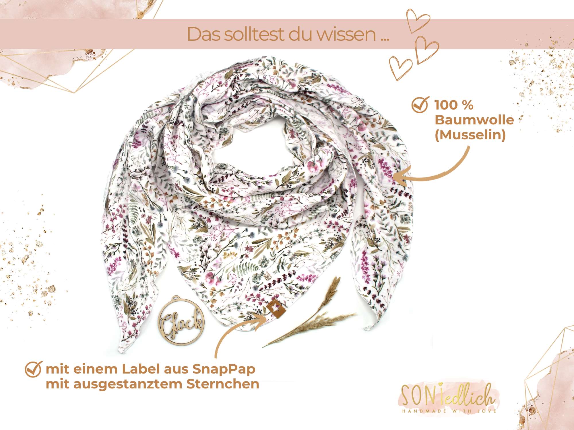 Musselintuch XXL für Erwachsene „natural leaves" Beschreibung