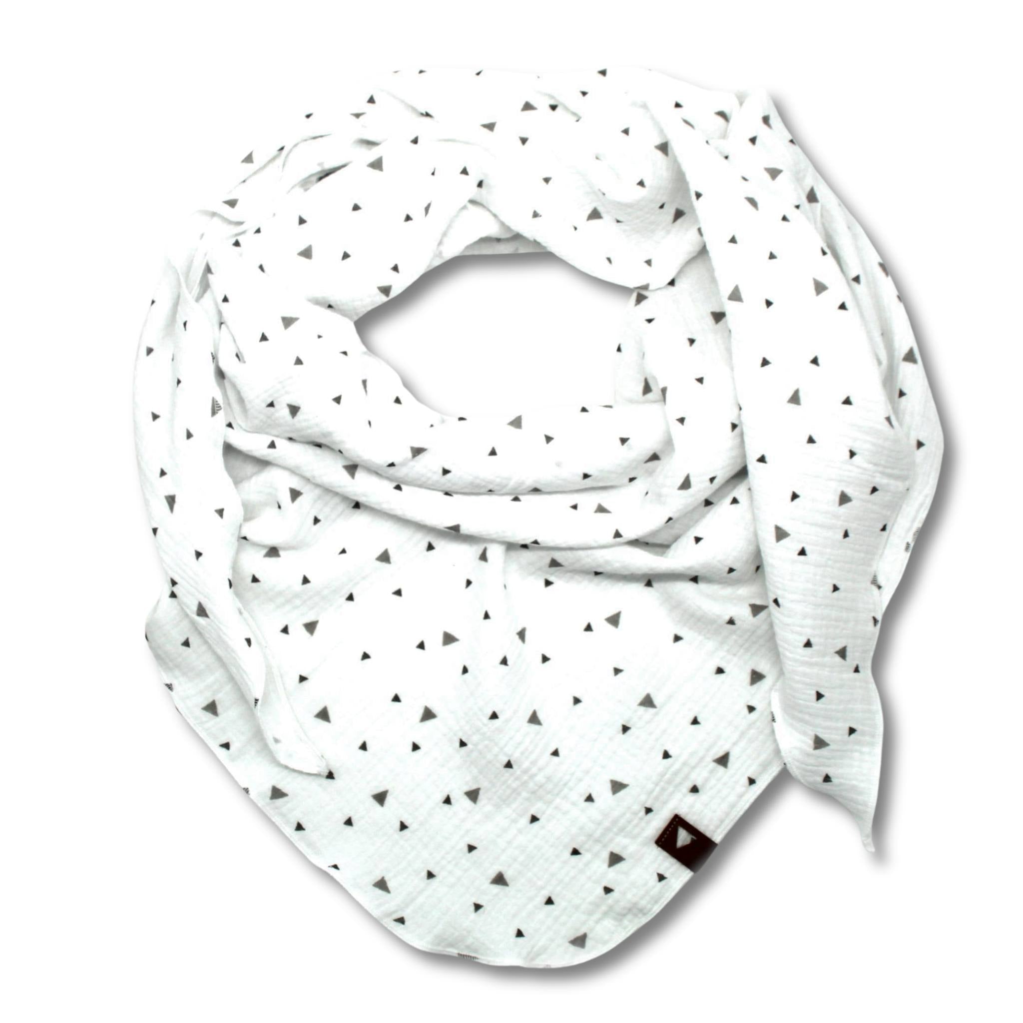 Musselintuch XXL für Erwachsene "Dreiecke, weiß"