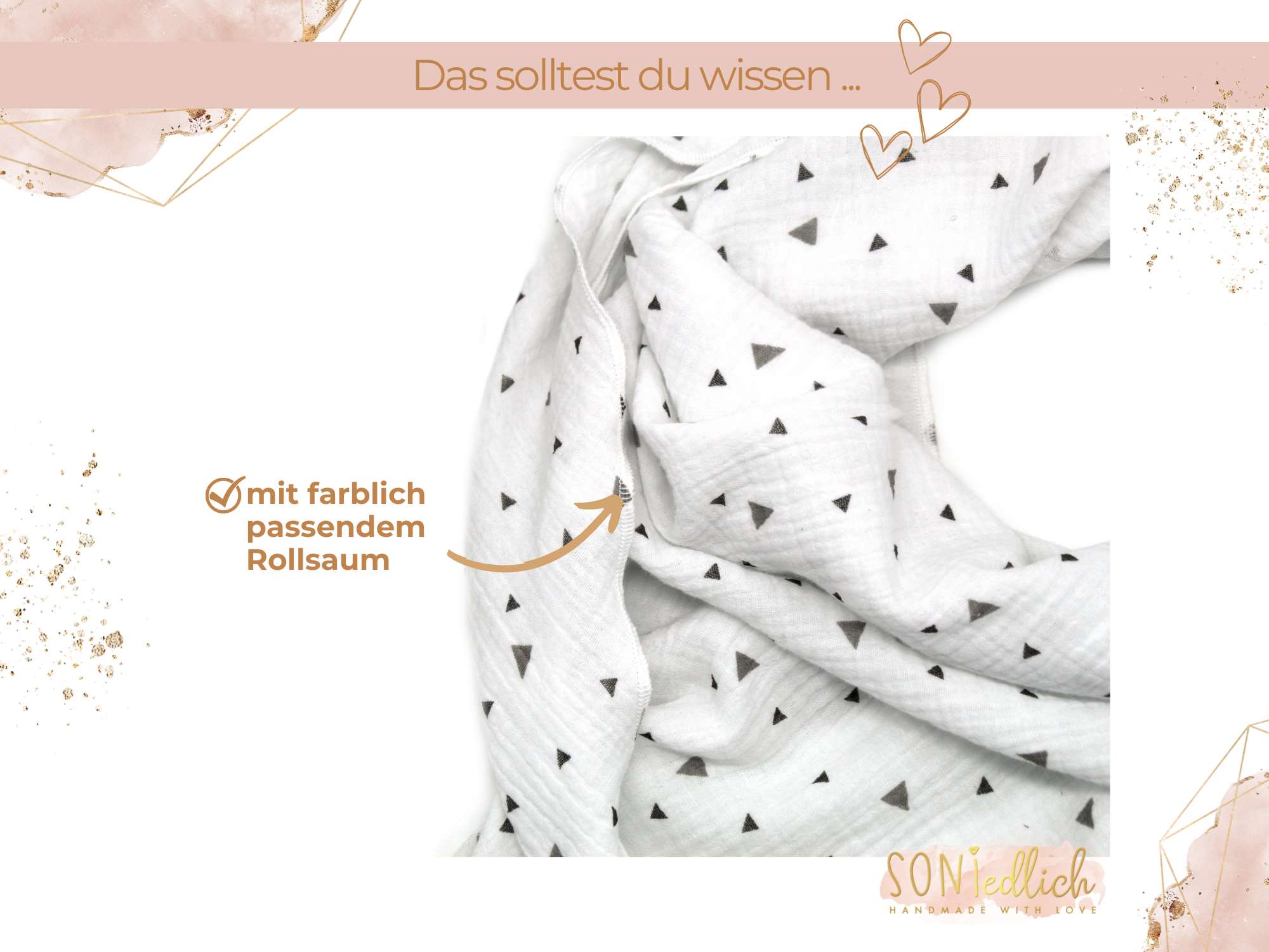 Musselintuch XXL für Erwachsene „Dreiecke, weiß“ Details