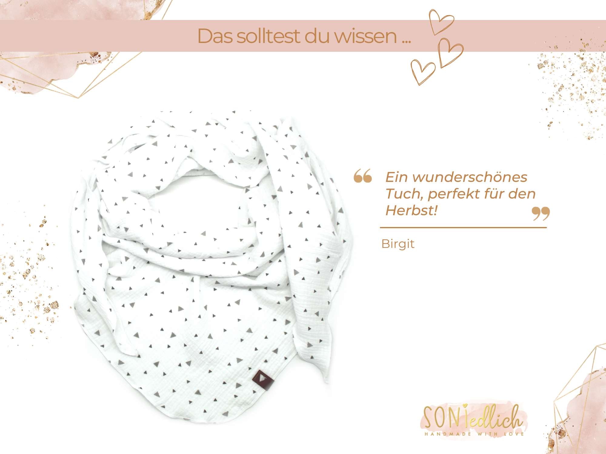 Musselintuch XXL für Erwachsene „Dreiecke, weiß“ Bewertung