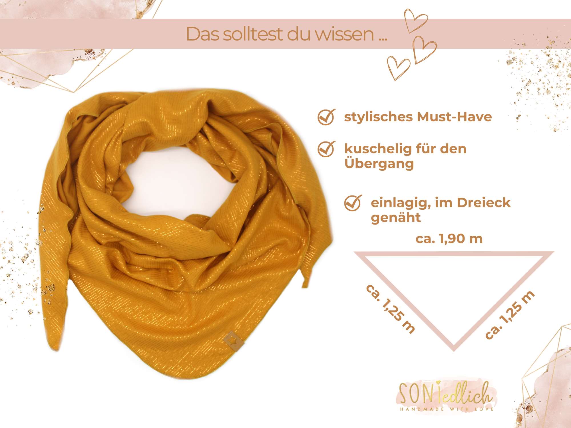 XXL-Tuch aus Musselin "Glitzerstreifen", in der Farbe honig, Darstellung der Größe