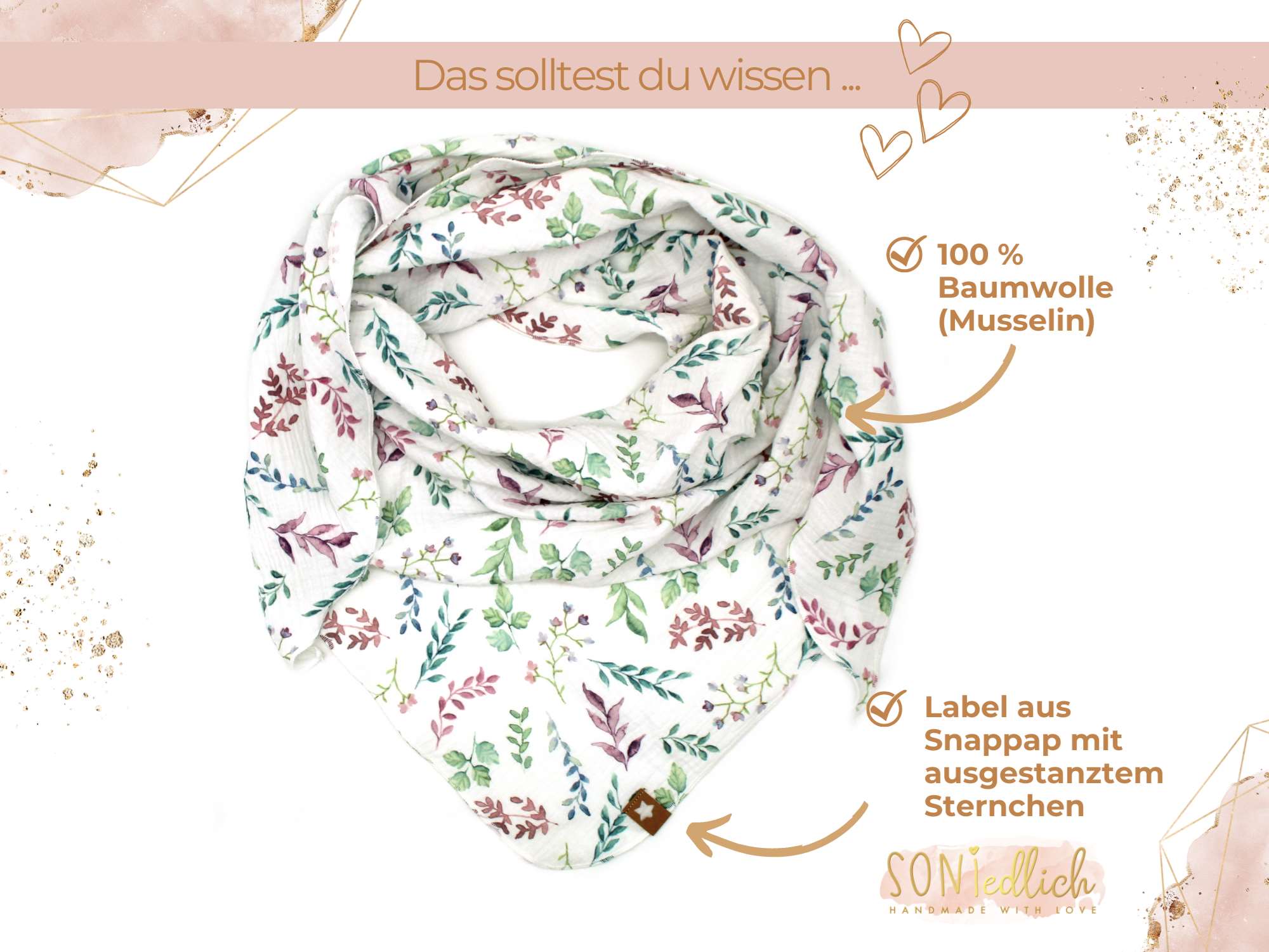 Musselintuch XXL für Erwachsene „lovely leaves" Beschreibung