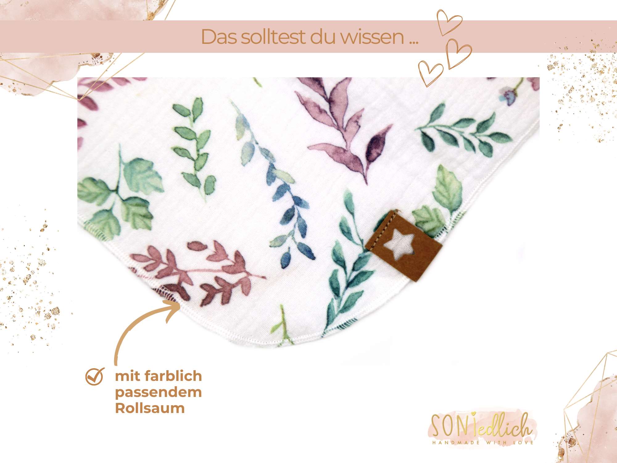 Musselintuch XXL für Erwachsene „lovely leaves" Details