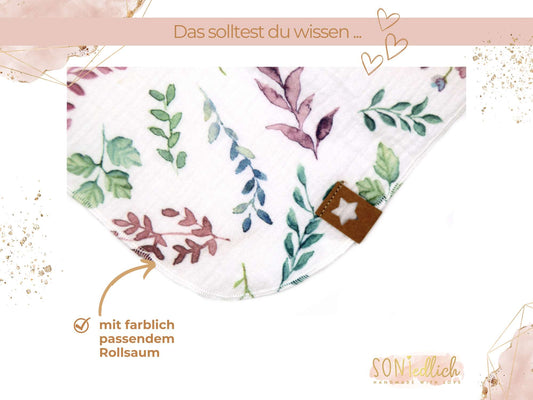 Musselintuch XXL für Erwachsene „lovely leaves" Details