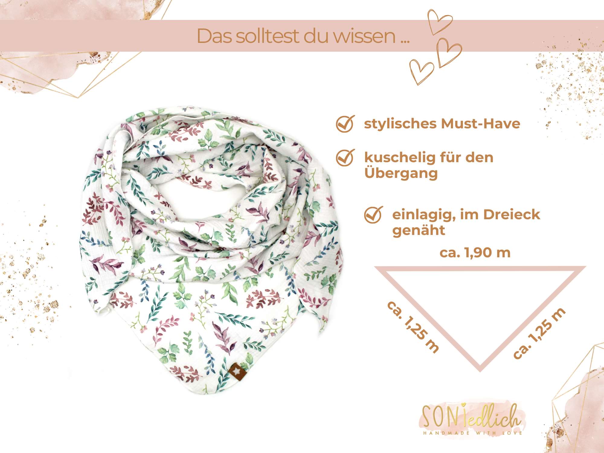 Musselintuch XXL für Erwachsene „lovely leaves" Maße