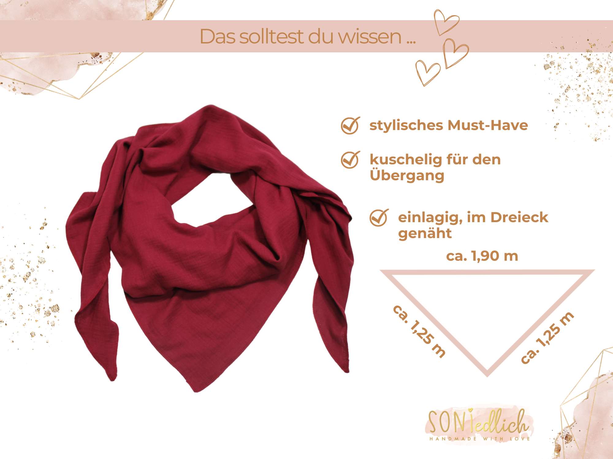 XXL-Tuch aus Musselin in cherry, Darstellung der Größe