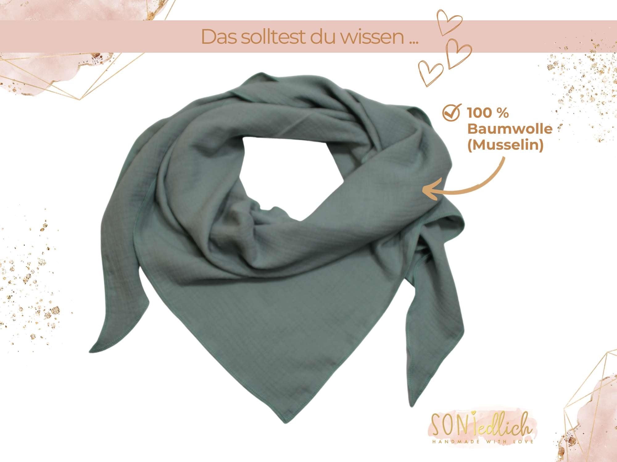 XXL-Tuch aus Musselin in altgrün aus 100 % Baumwolle