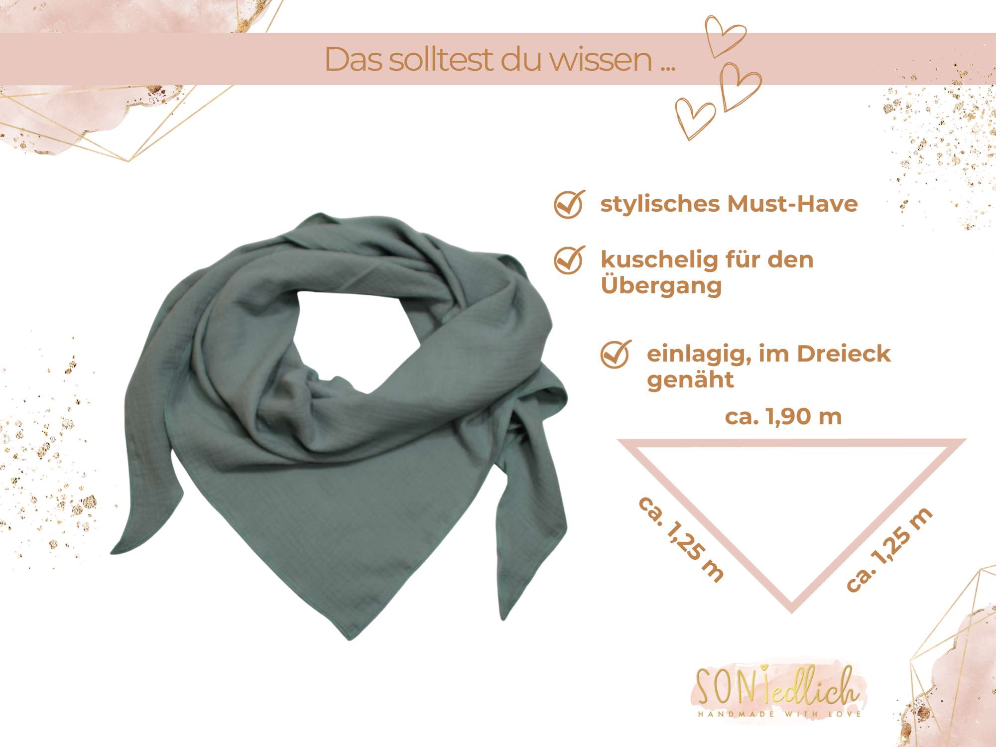 XXL-Tuch aus Musselin in altgrün, Darstellung der Größe 