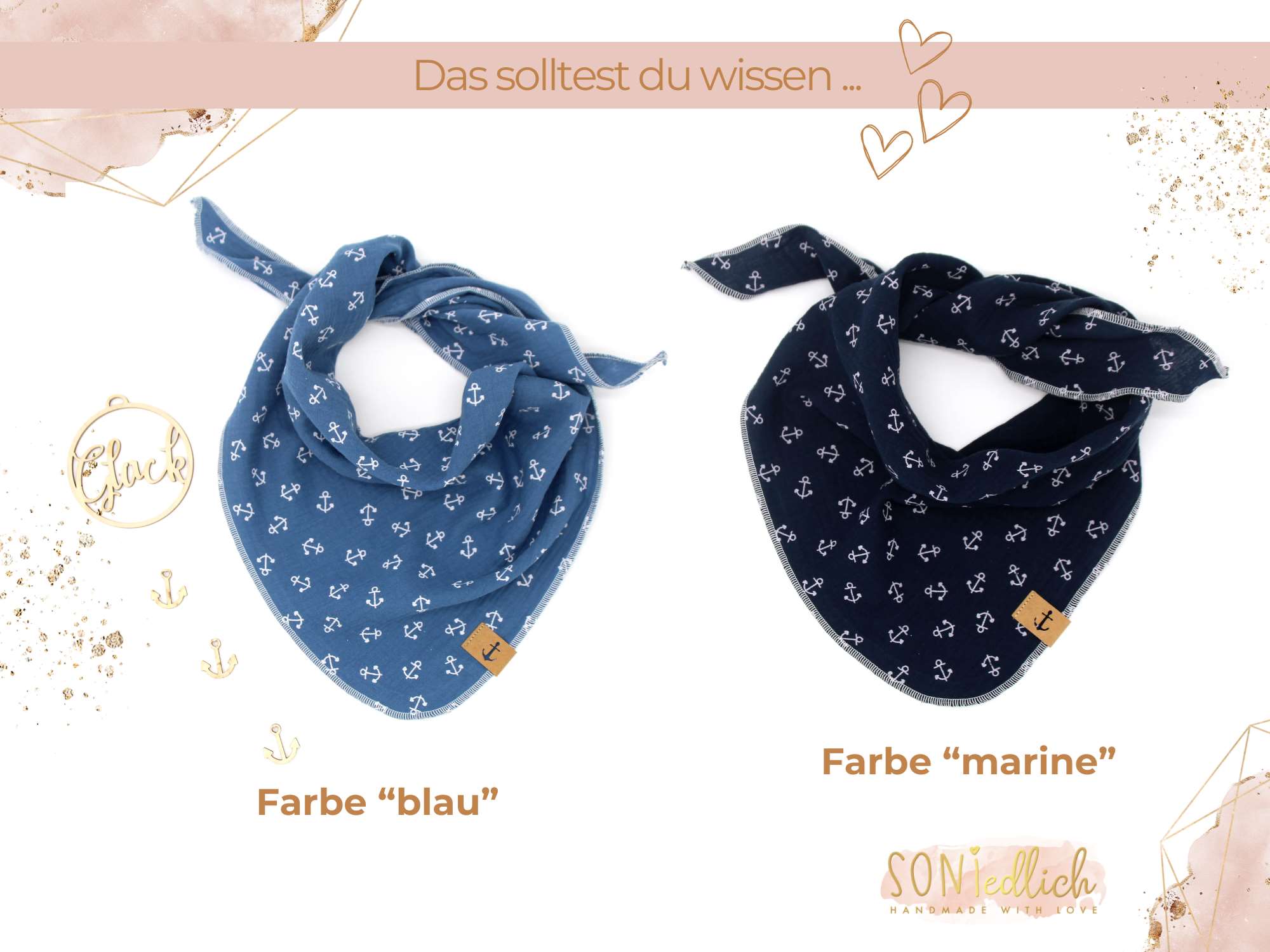 Musselintuch für Kinder "Anker" Farbe blau und marine