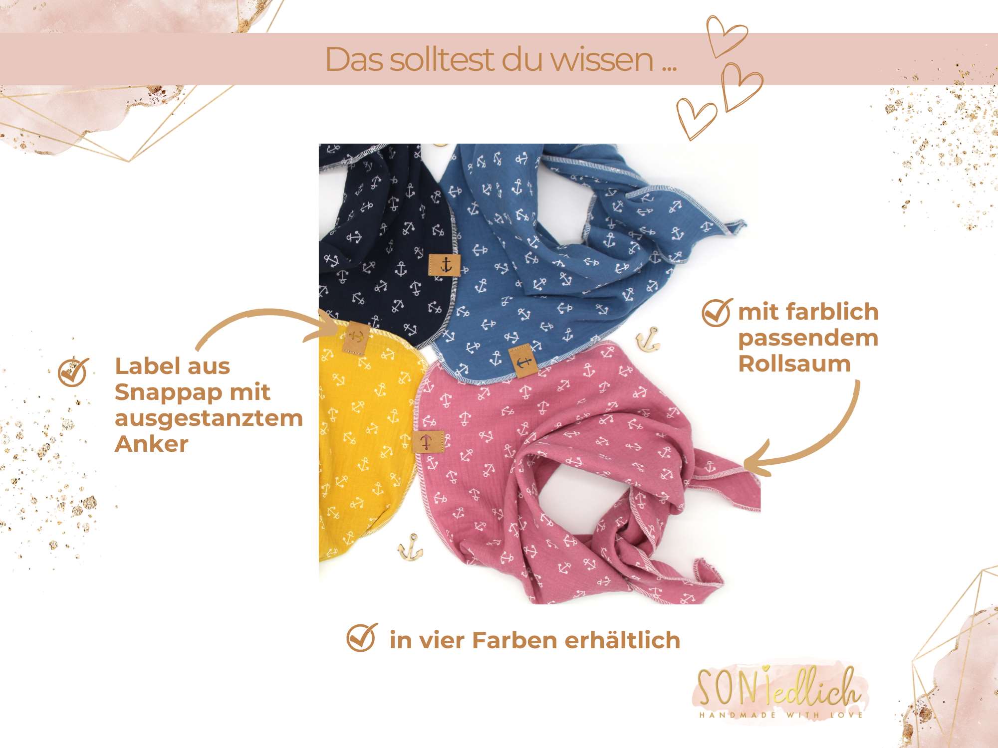 Musselintuch für Kinder "Anker" Details