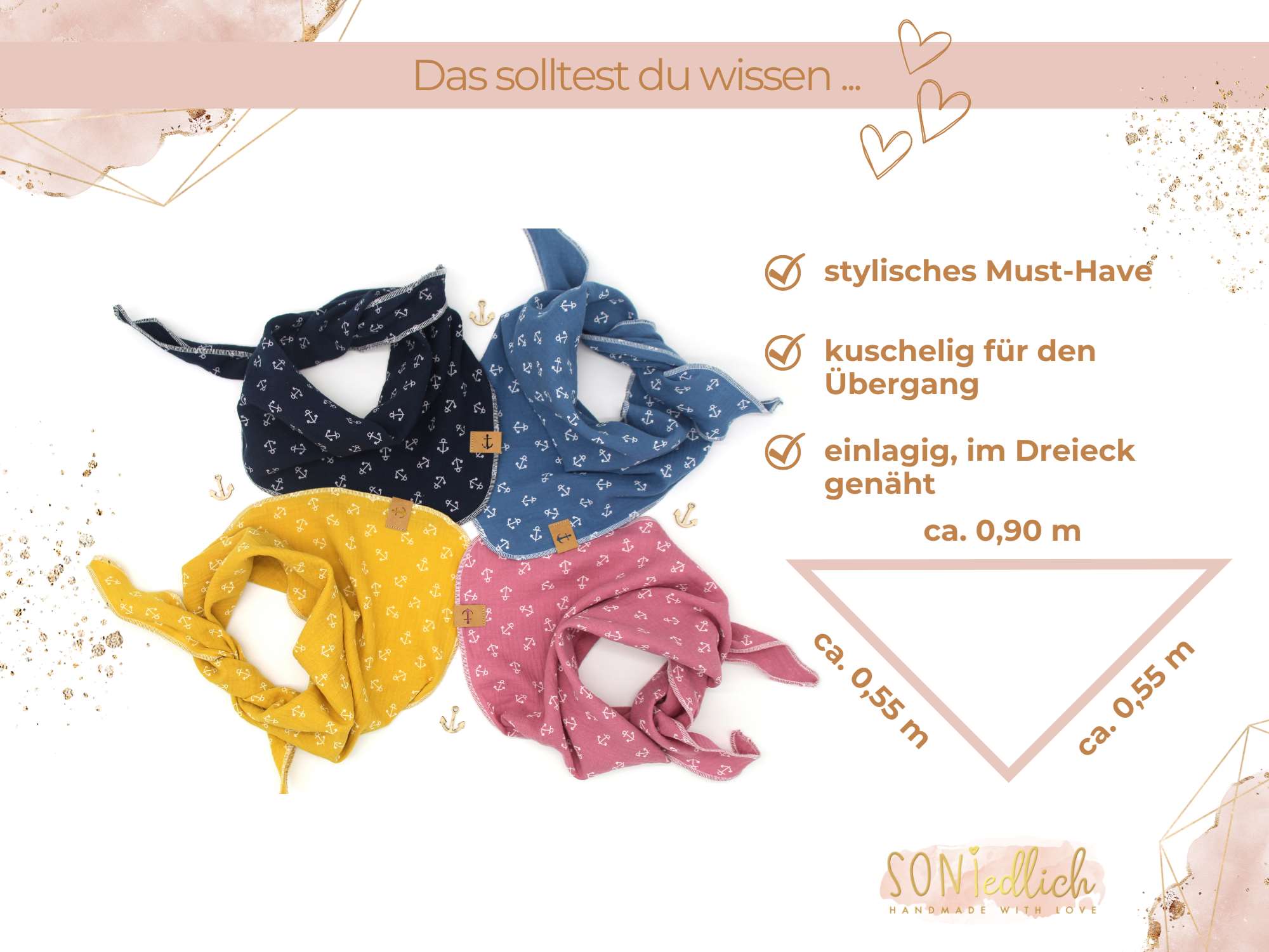 Musselintuch für Kinder "Anker" Maße