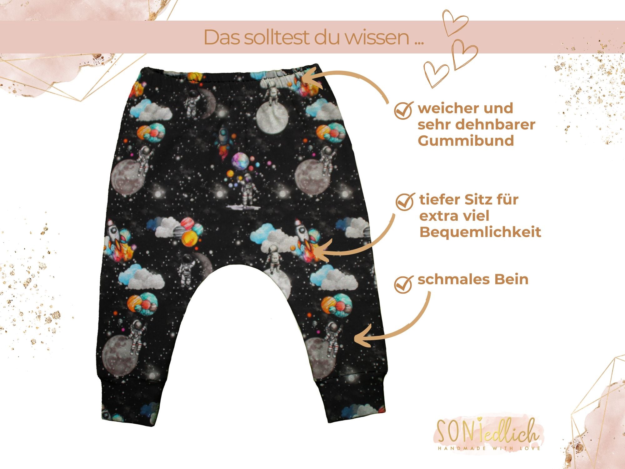 Slim Harem Pants für Babys und Kinder „Astronaut“ Details