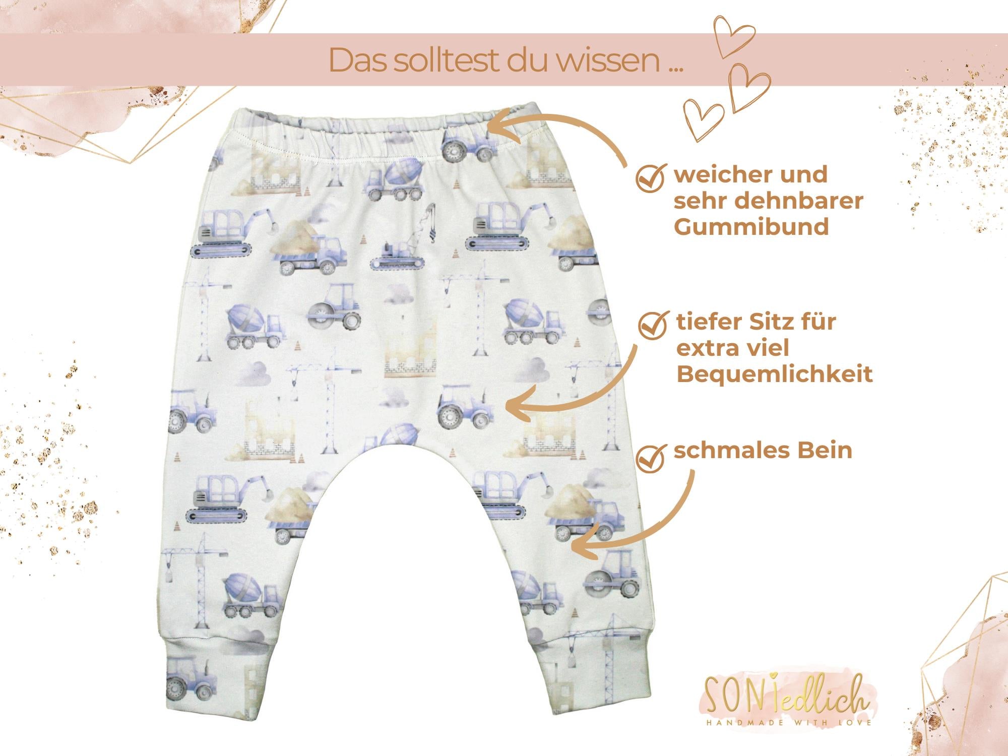 Slim Harem Pants für Babys und Kinder „Baustelle pastell“ Merkmale