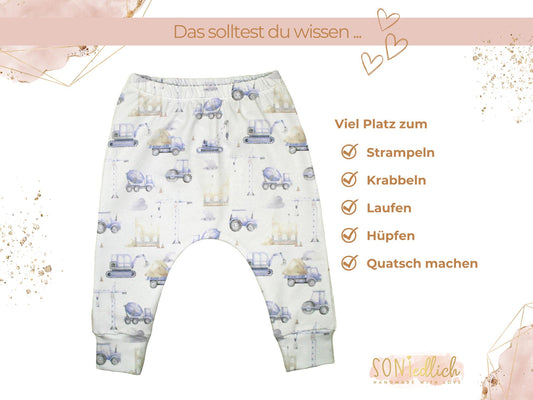 Slim Harem Pants für Babys und Kinder „Baustelle pastell“ Beschreibung 1