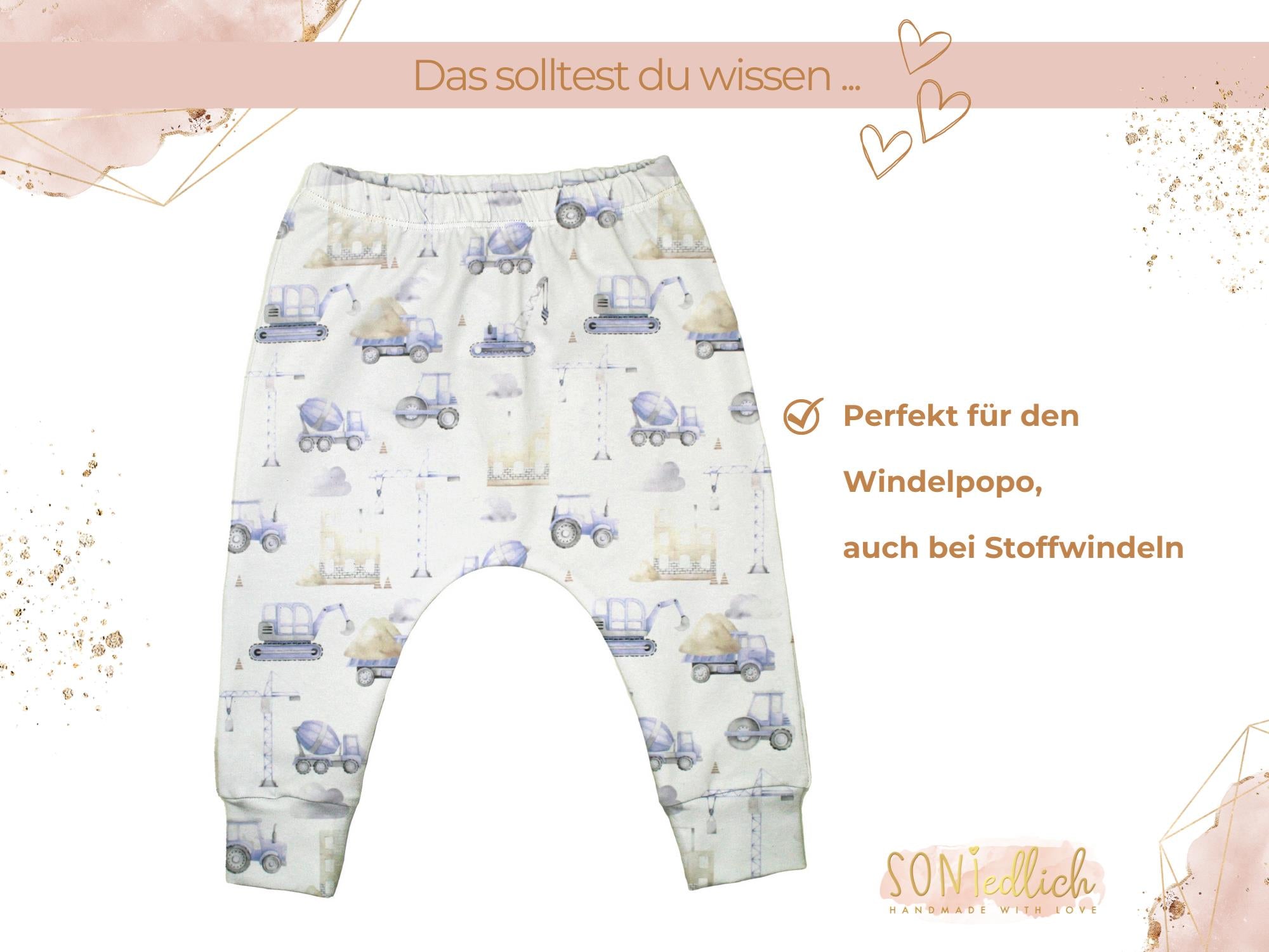 Slim Harem Pants für Babys und Kinder „Baustelle pastell“ Beschreibung 2