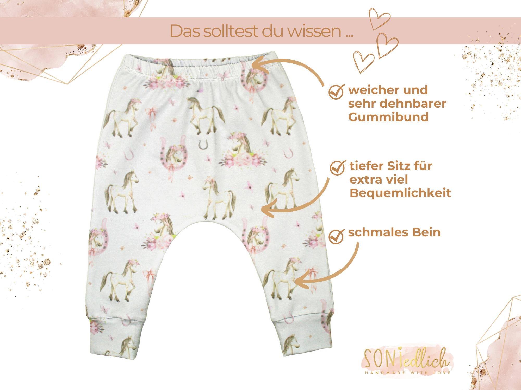 Slim Harem Pants für Babys und Kinder „Boho Pferde“ Merkmale