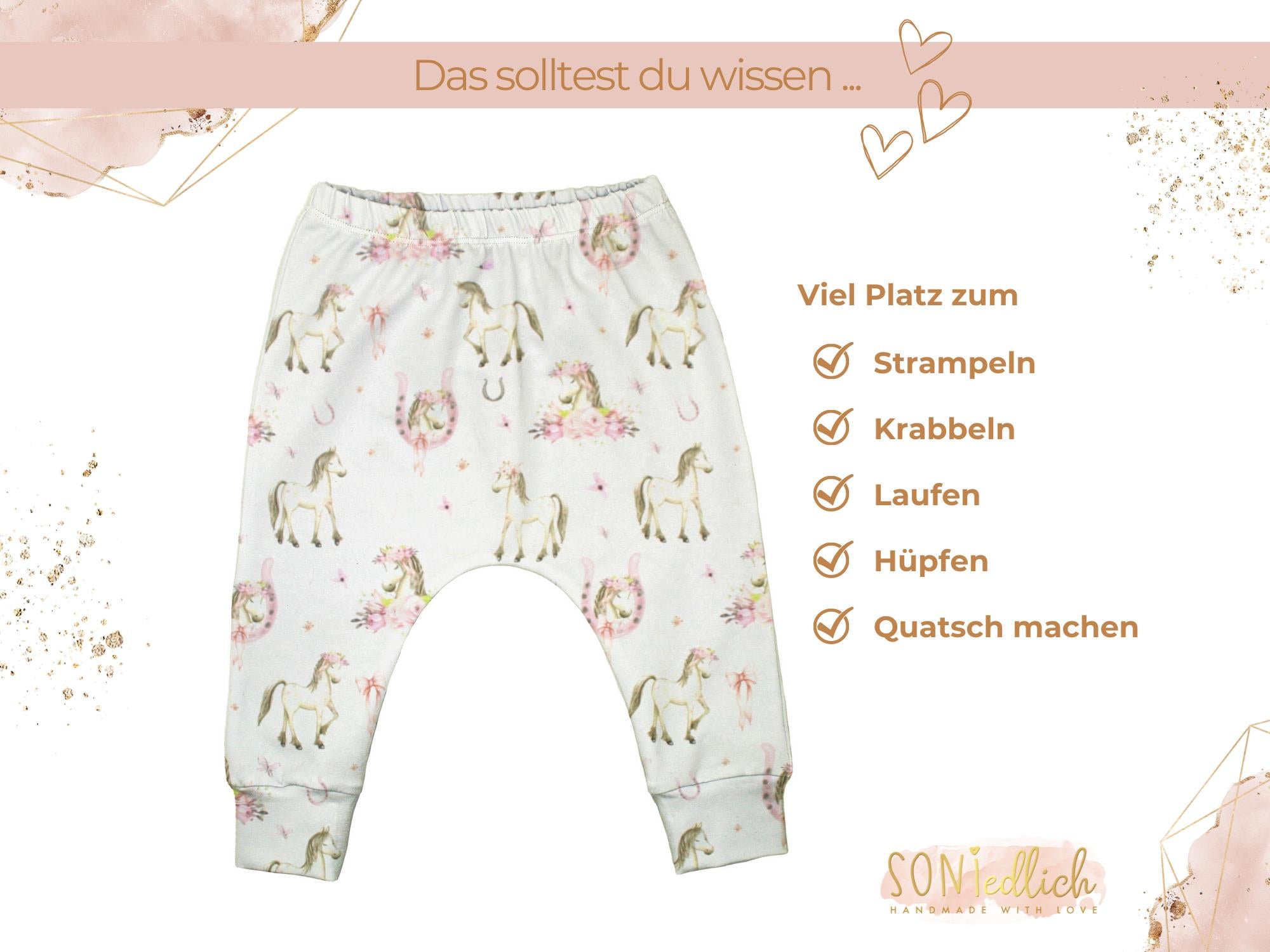 Slim Harem Pants für Babys und Kinder „Boho Pferde“ Beschreibung 1