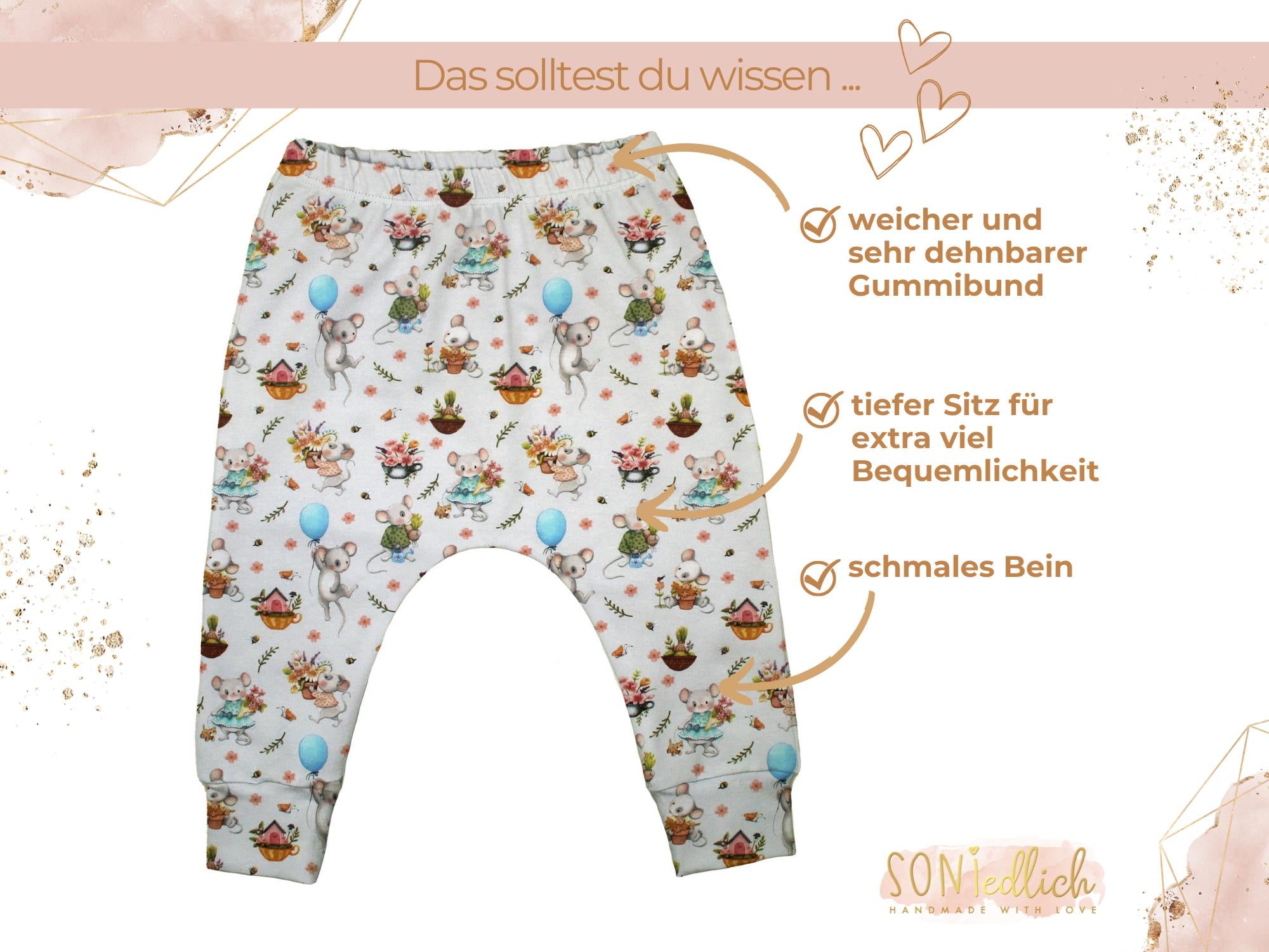 Slim Harem Pants für Babys und Kinder „sweet garden“ Merkmale