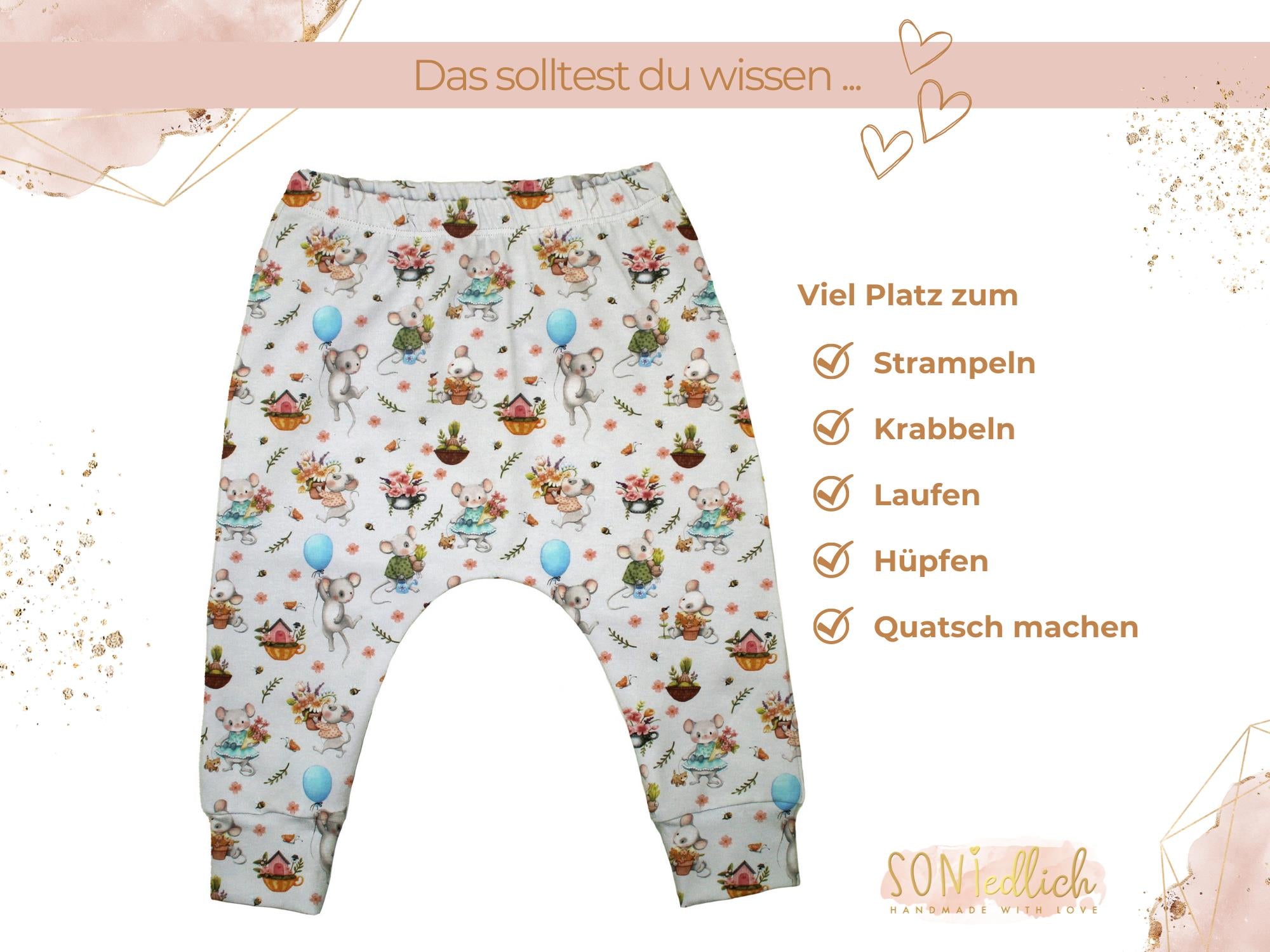 Slim Harem Pants für Babys und Kinder „sweet garden“ Beschreibung 1