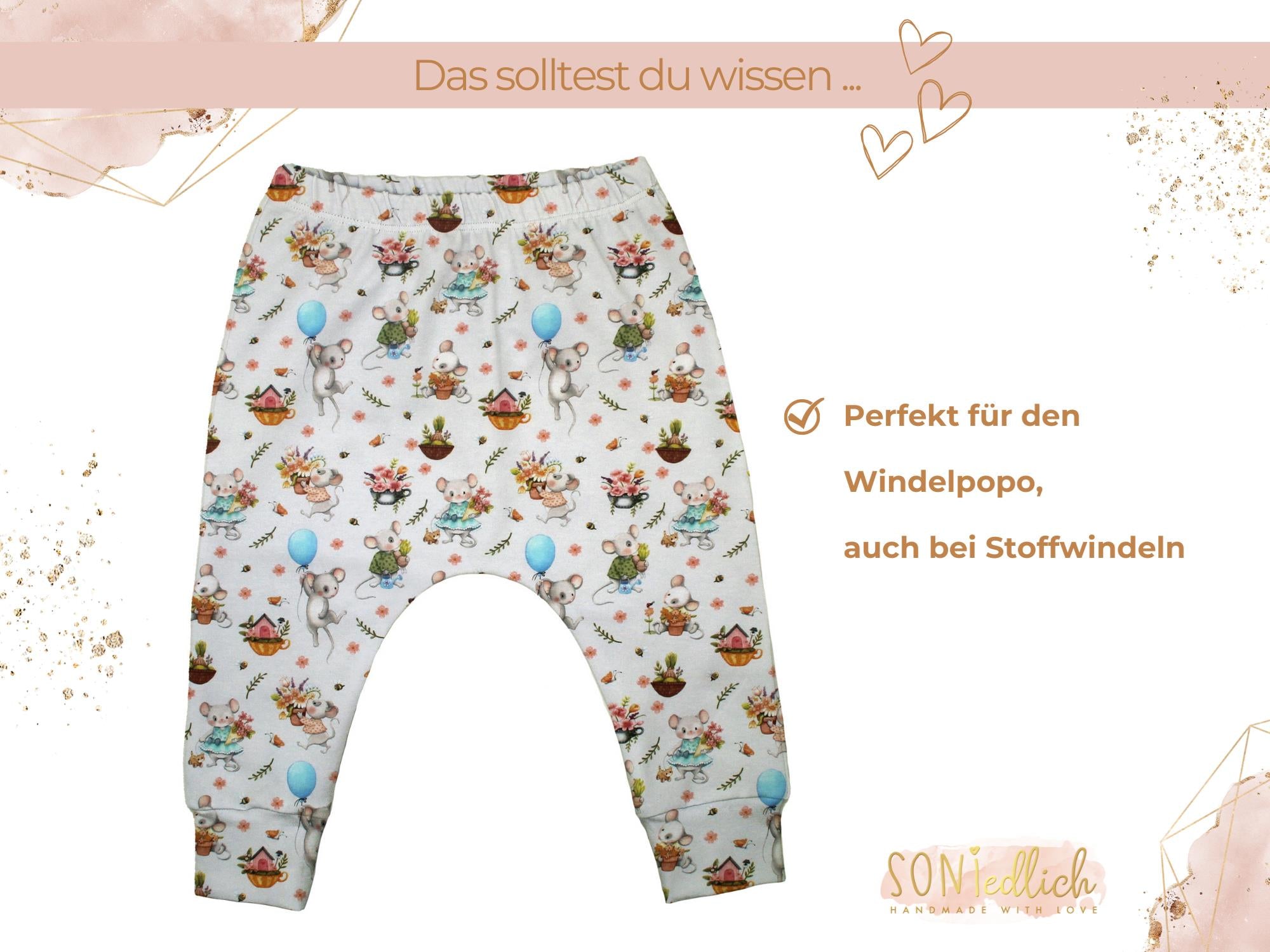 Slim Harem Pants für Babys und Kinder „sweet garden“ Beschreibung 2