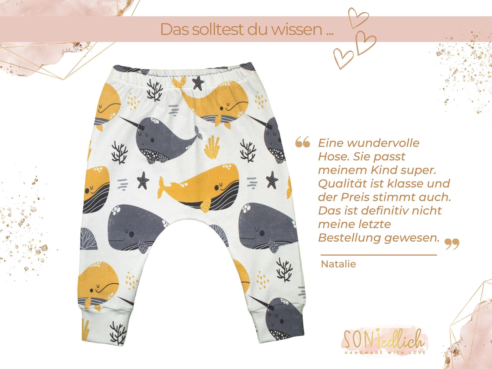 Slim Harem Pants für Babys und Kinder „Wale senf“ Bewertung