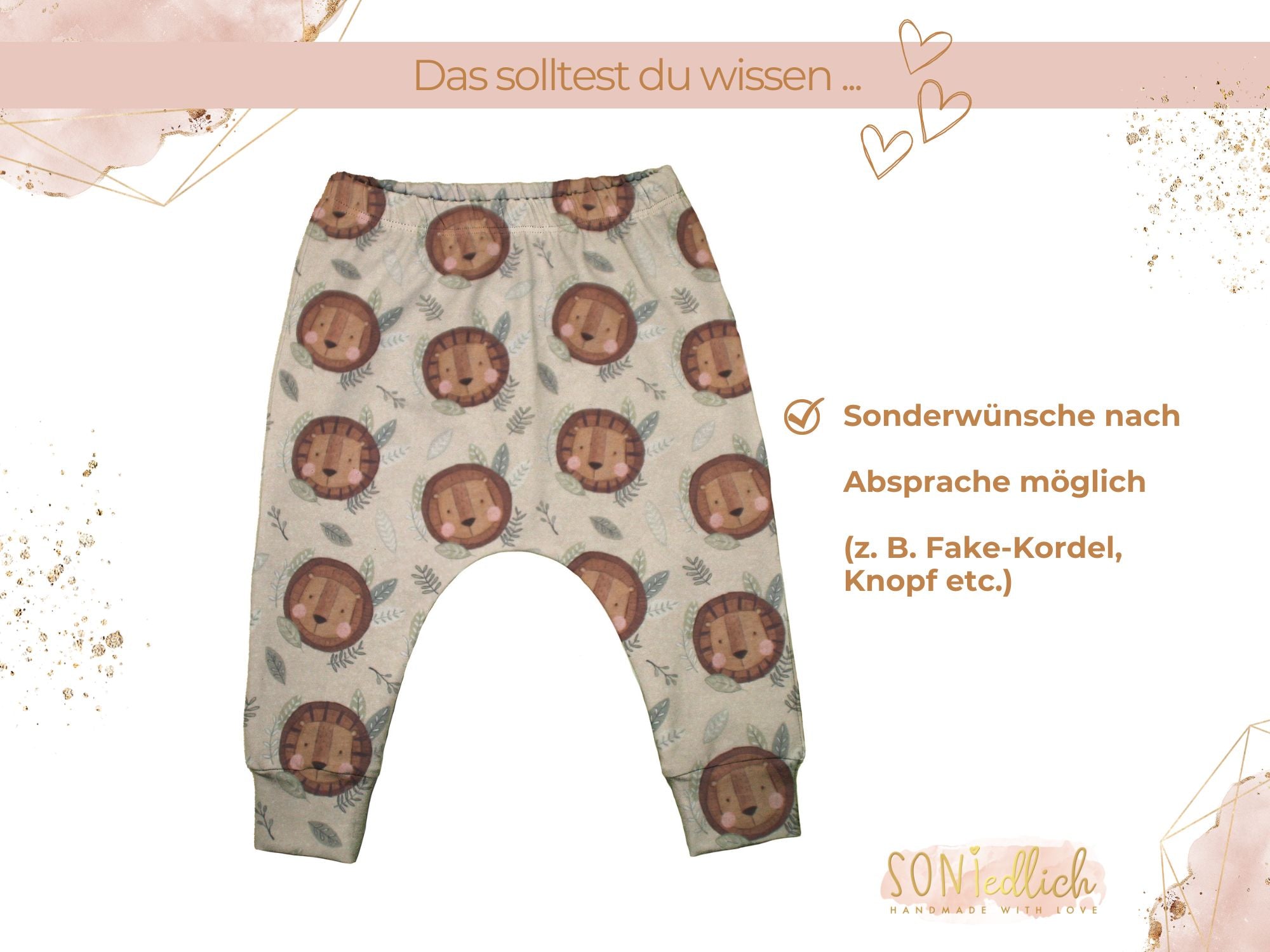Slim Harem Pants "Löwe" für Babys und Kinder, Sonderwünsche sind nach Absprache möglich.
