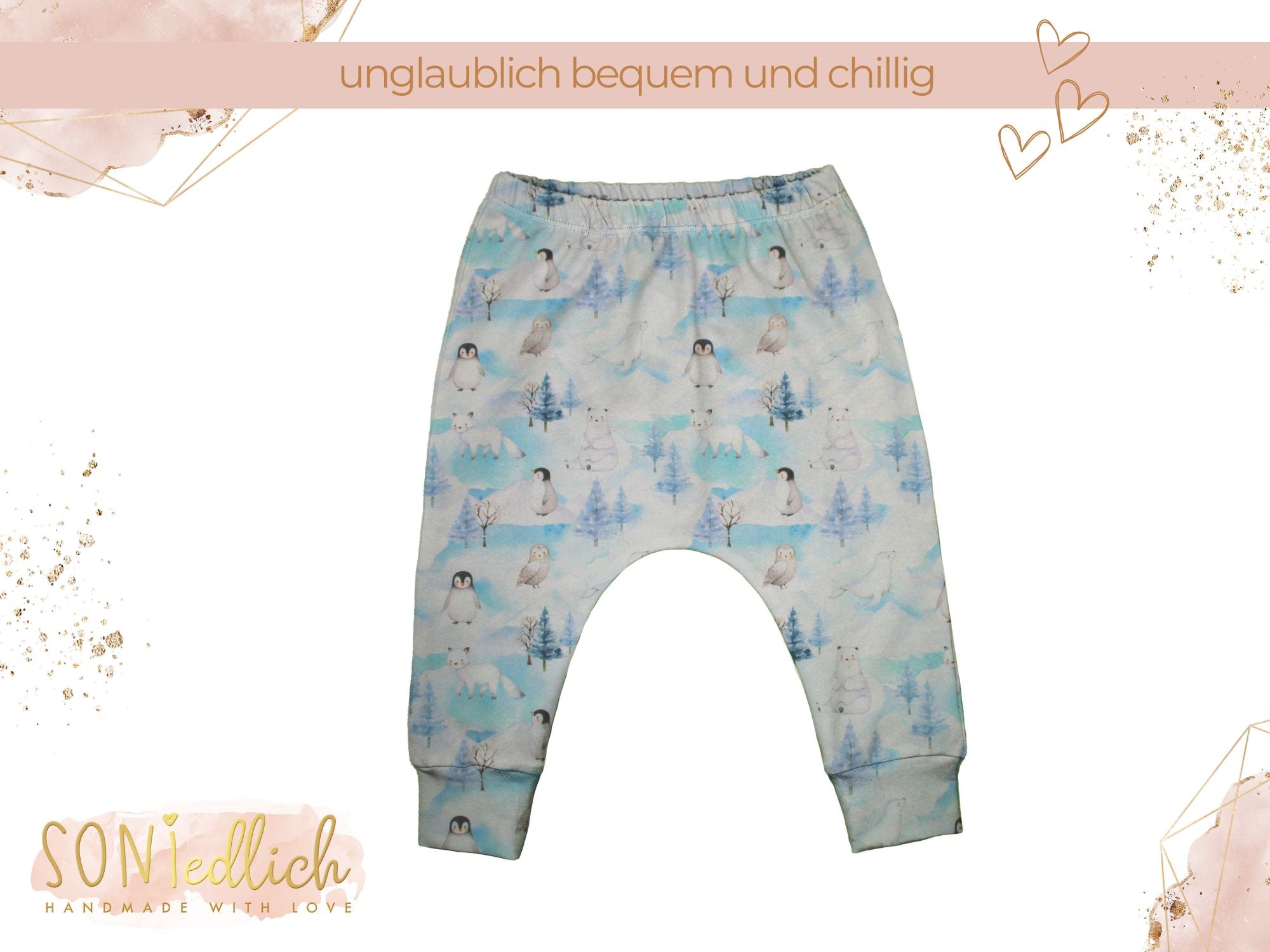 Slim Harem Pants "Wintertiere" für Babys und Kinder, sehr bequemer Kinderschnitt