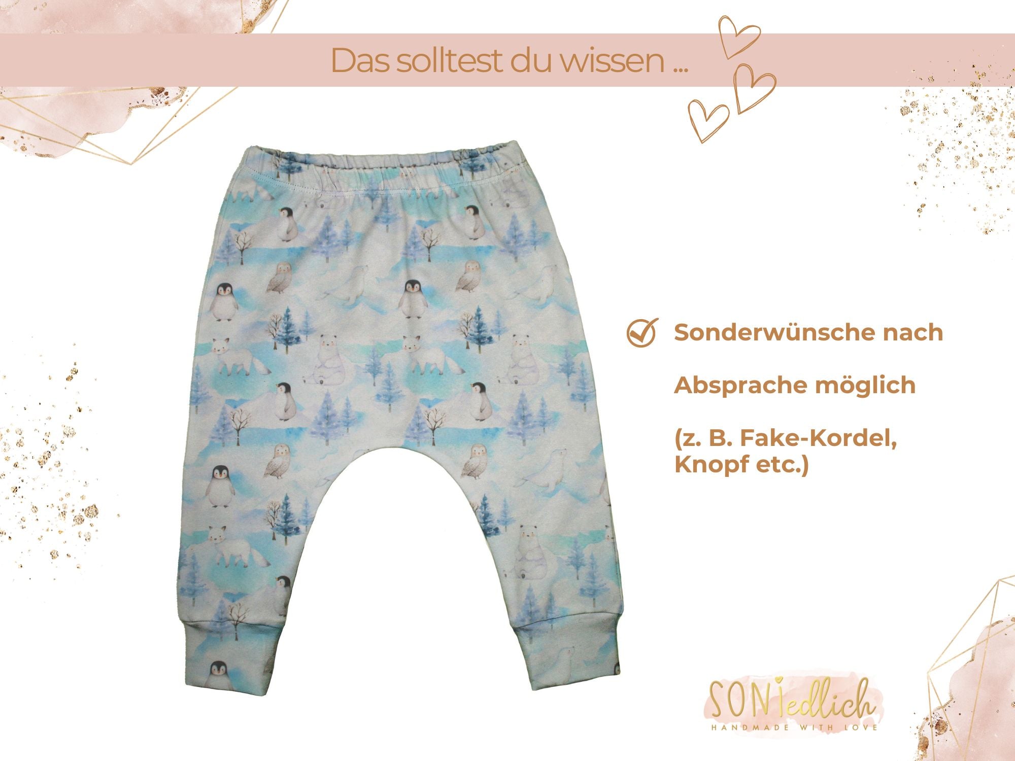 Slim Harem Pants "Wintertiere" für Babys und Kinder, Sonderwünsche sind nach Absprache möglich.