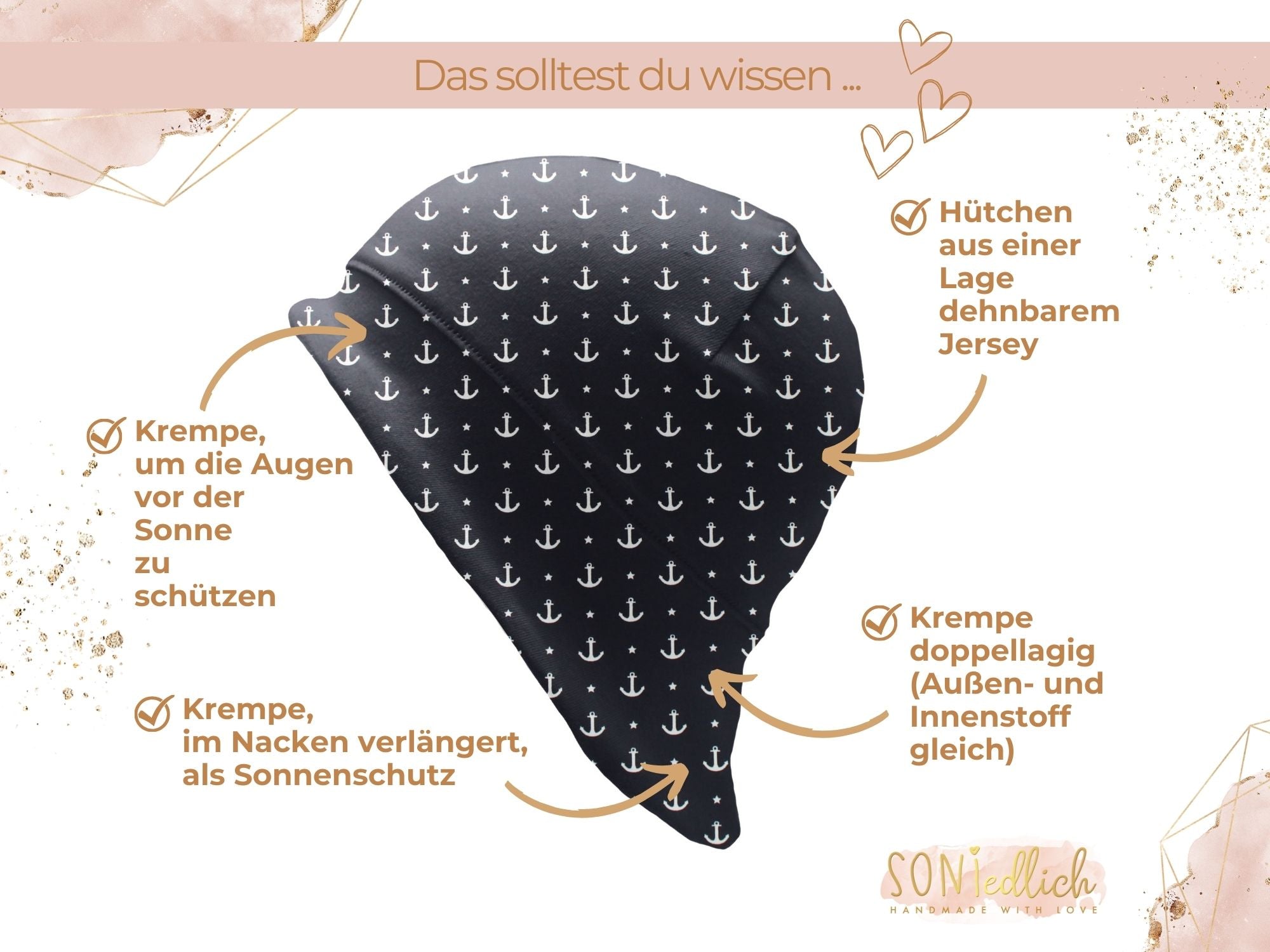 Sonnenhut für Babys und Kinder "Anker marine" Details