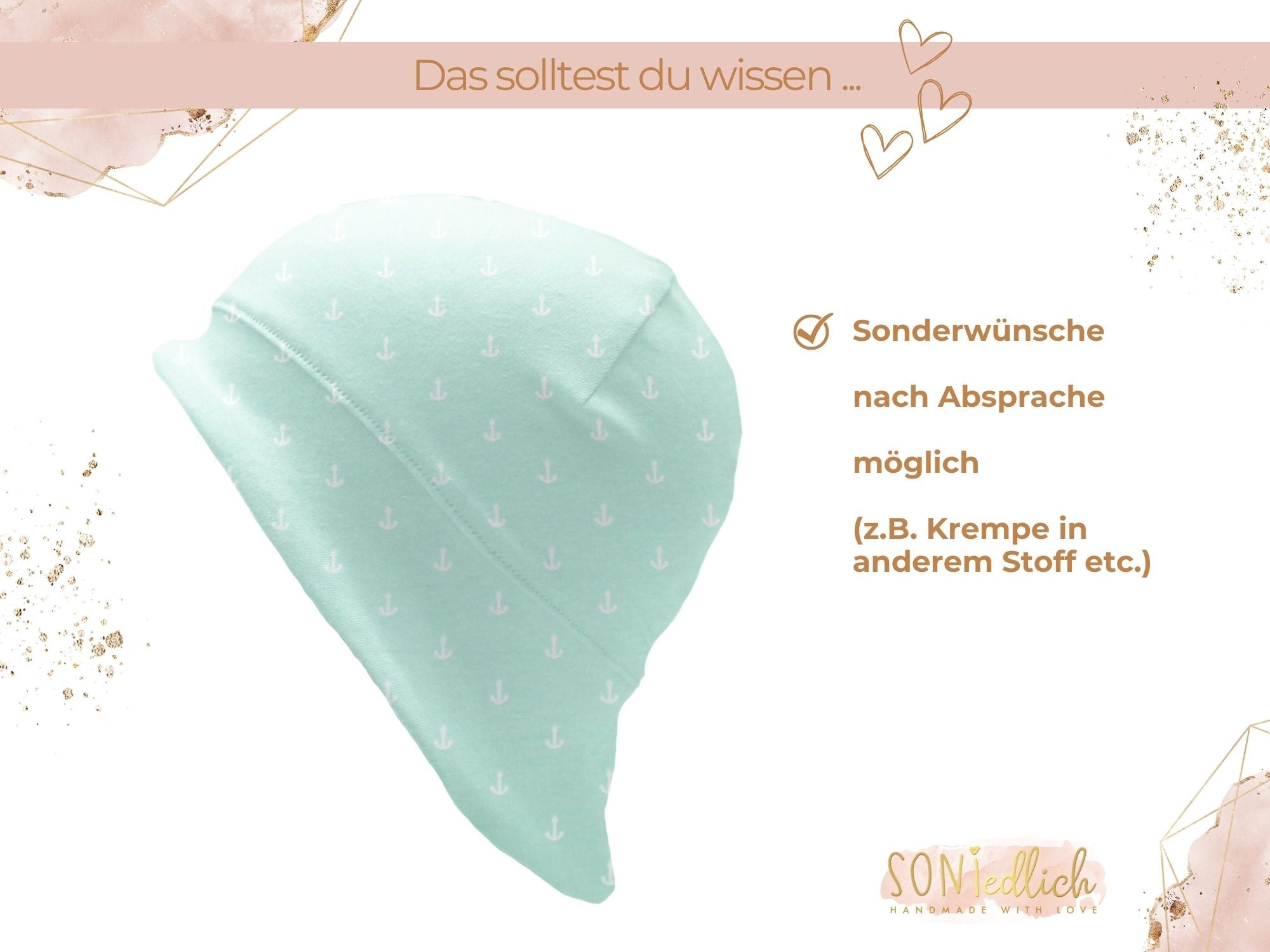 Sonnenhut für Babys und Kinder „Anker mint“ Sonderwünsche