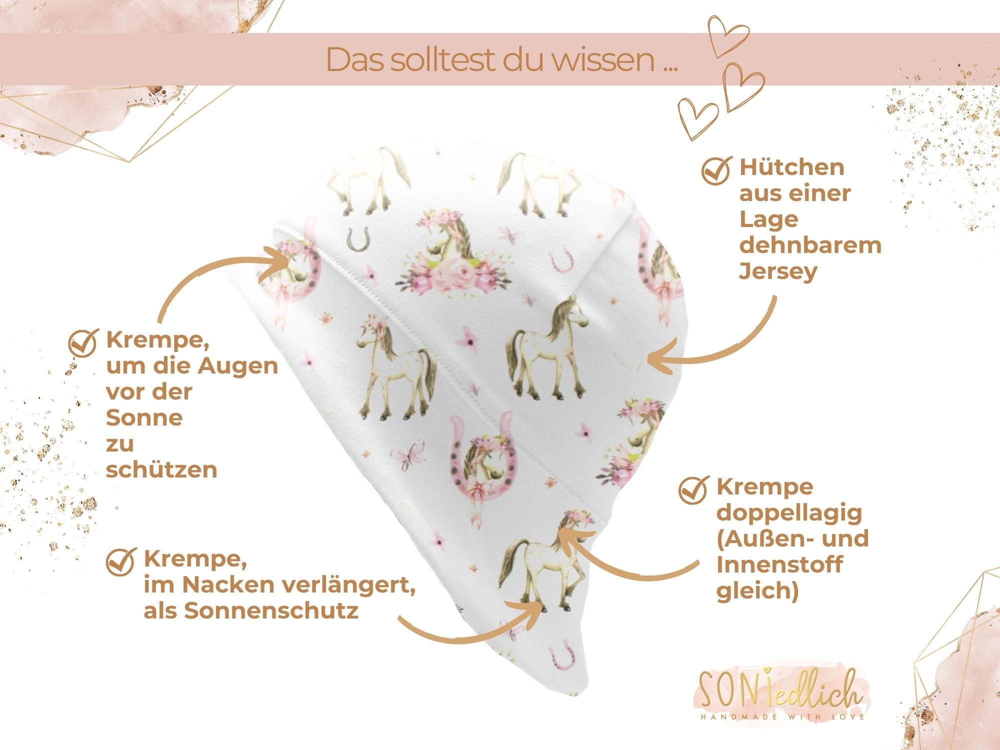 Sonnenhut für Babys und Kinder „Boho Pferde“ Details