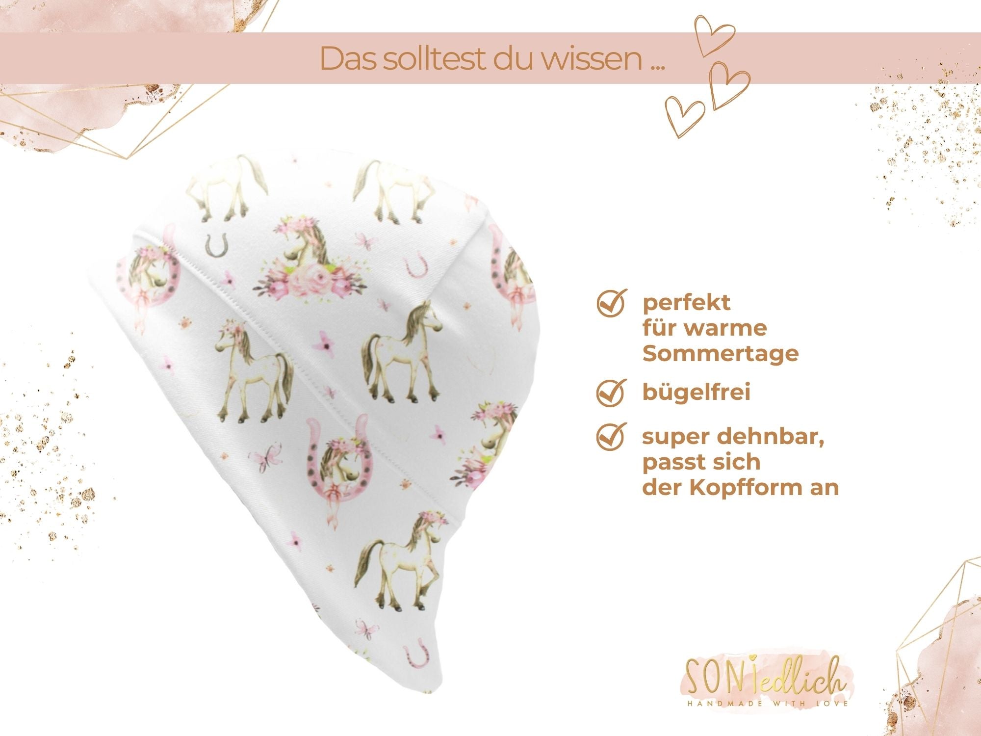 Sonnenhut für Babys und Kinder „Boho Pferde“ Beschreibung